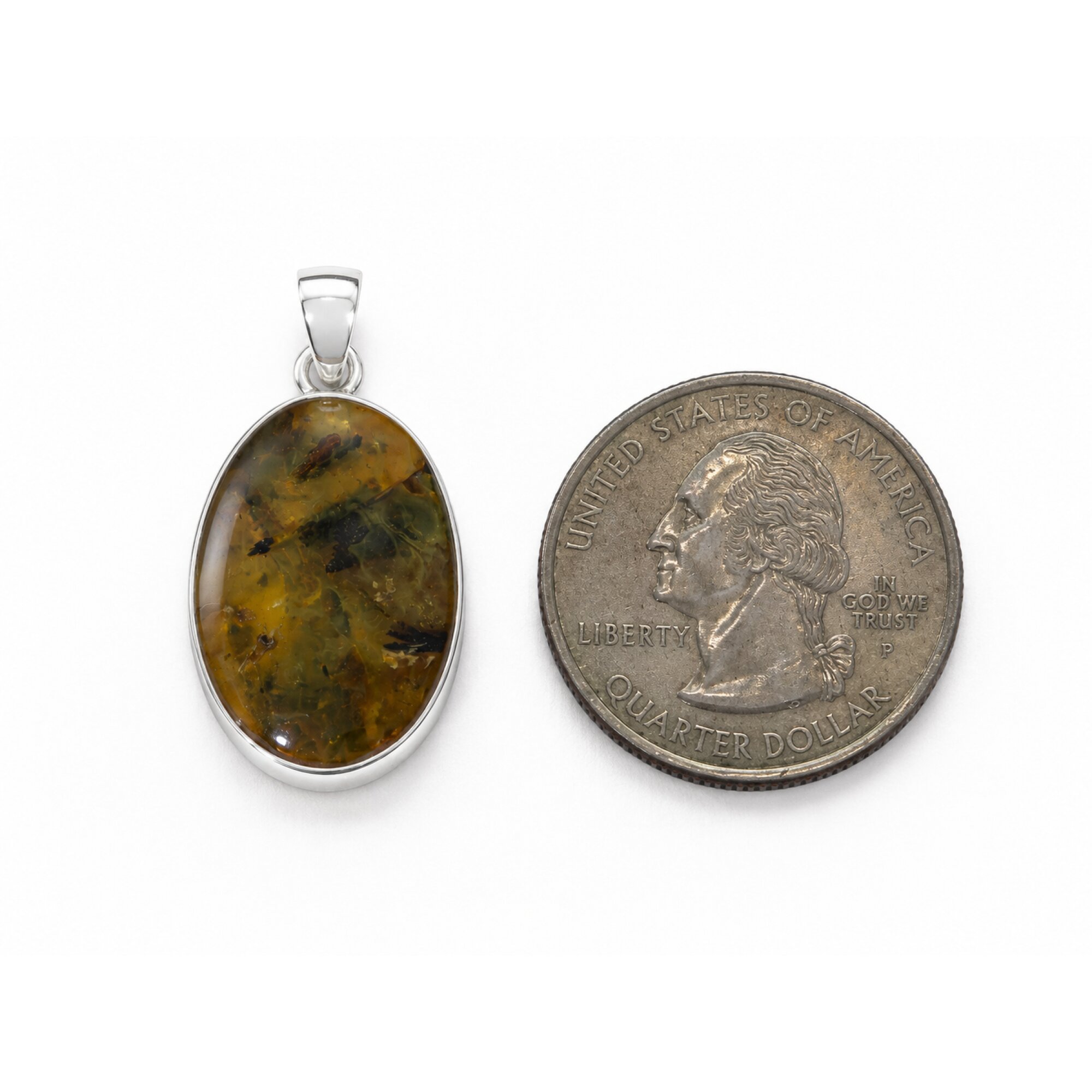 Translucent yellow green Natural Dominican Amber oval 925 Sterling Pendant 30 mm – photo 6