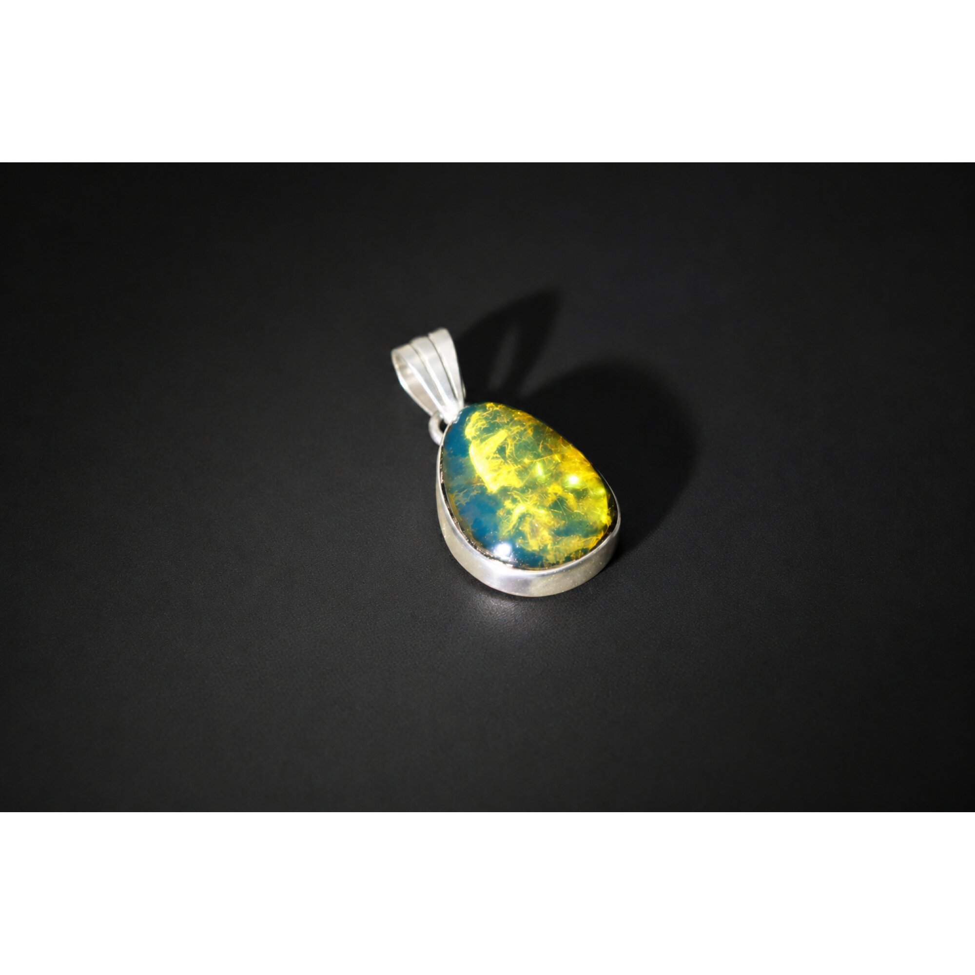 Clear yellow blue Natural Dominican Amber teardrop 925 Sterling Pendant 30 mm – photo 3