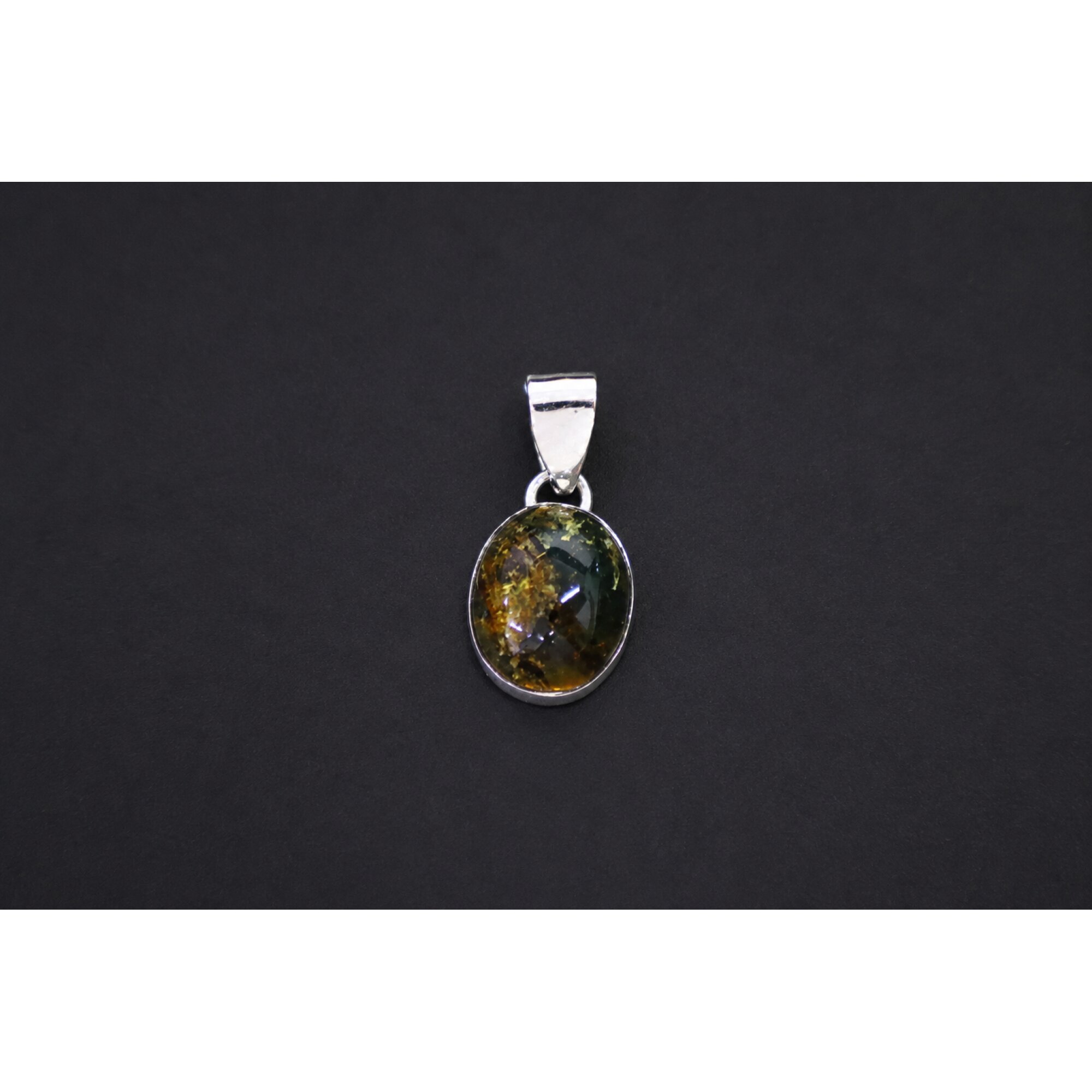 Translucent green blue Natural Dominican Amber oval 925 Sterling Pendant 24 mm – photo 6
