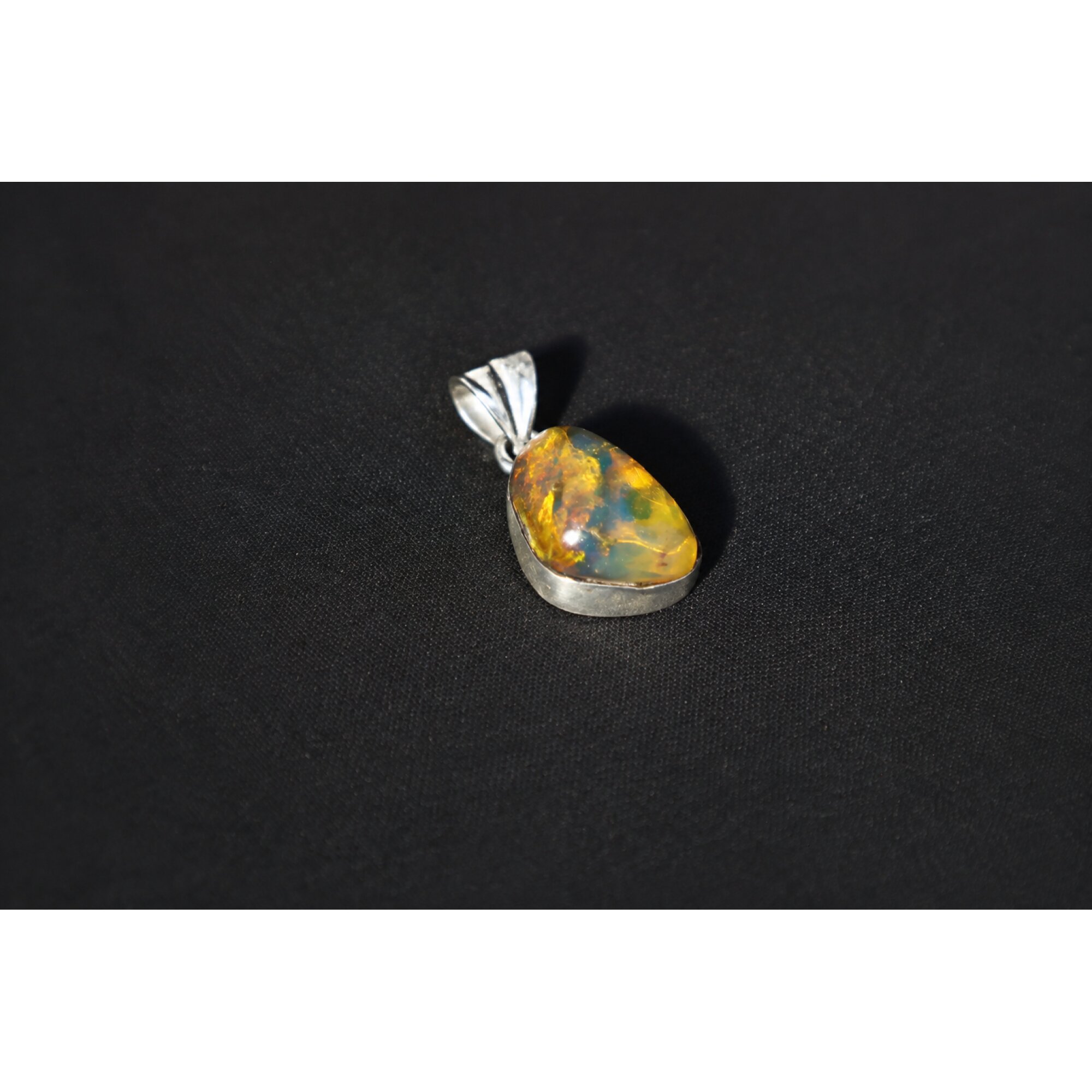 Clear cognac blue Natural Dominican Amber drop 925 Sterling Silver Pendant 25 mm – photo 7