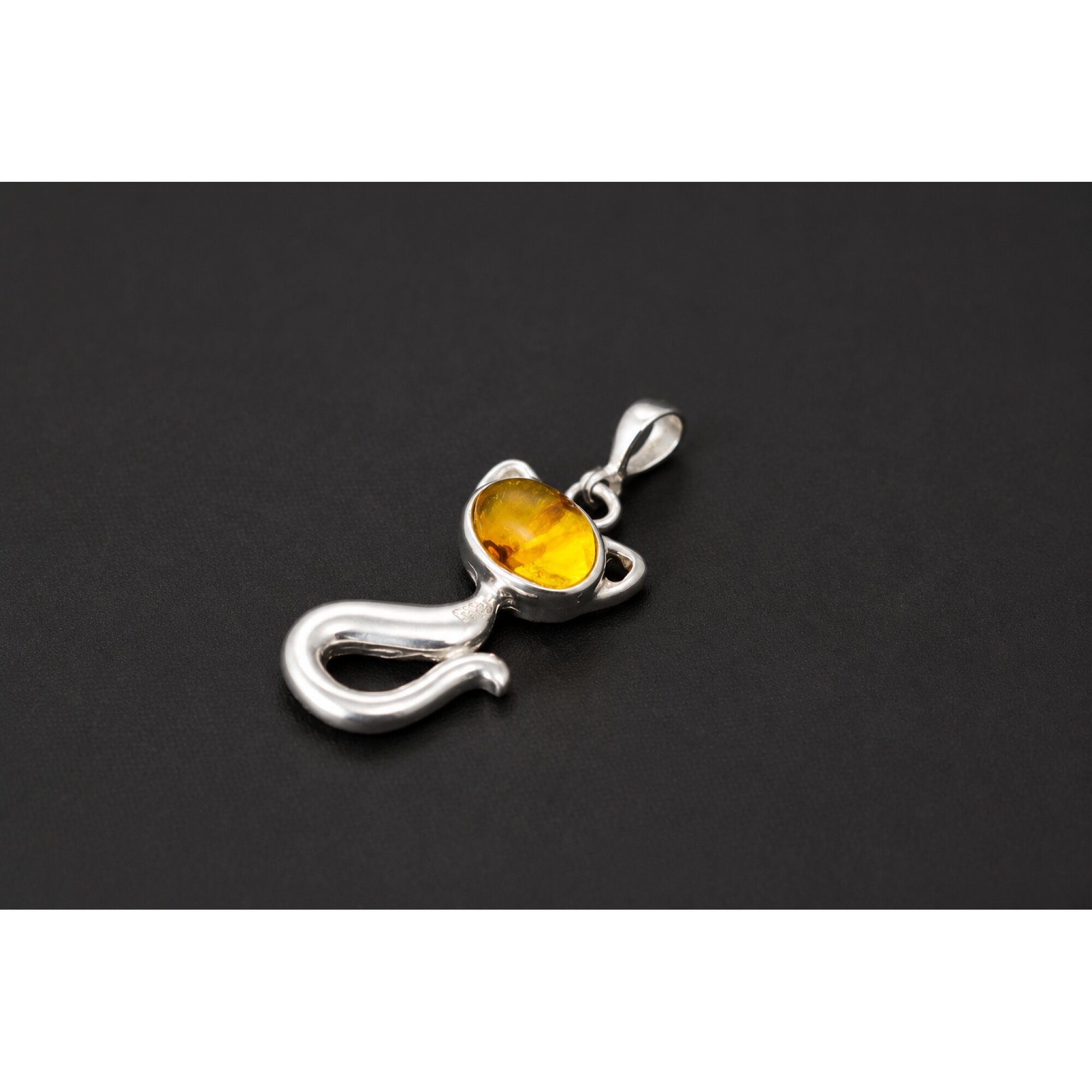 Clear orange yellow Natural Dominican Amber cat 925 Sterling Pendant 36 mm – photo 5