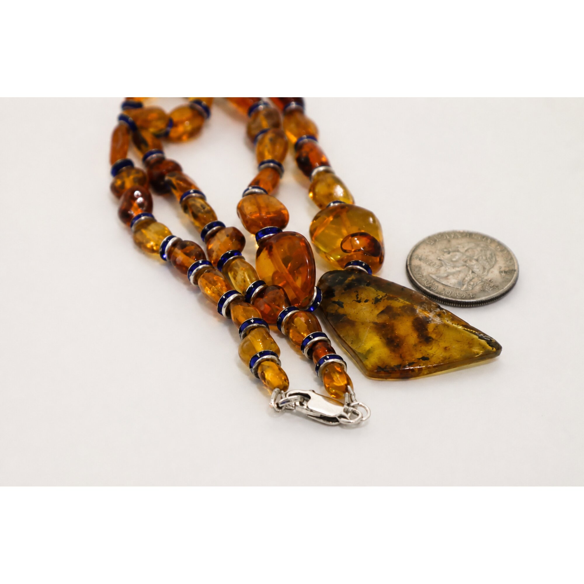 Clear orange blue Natural Dominican Amber nugget 925 Sterling Necklace 495 mm – photo 5