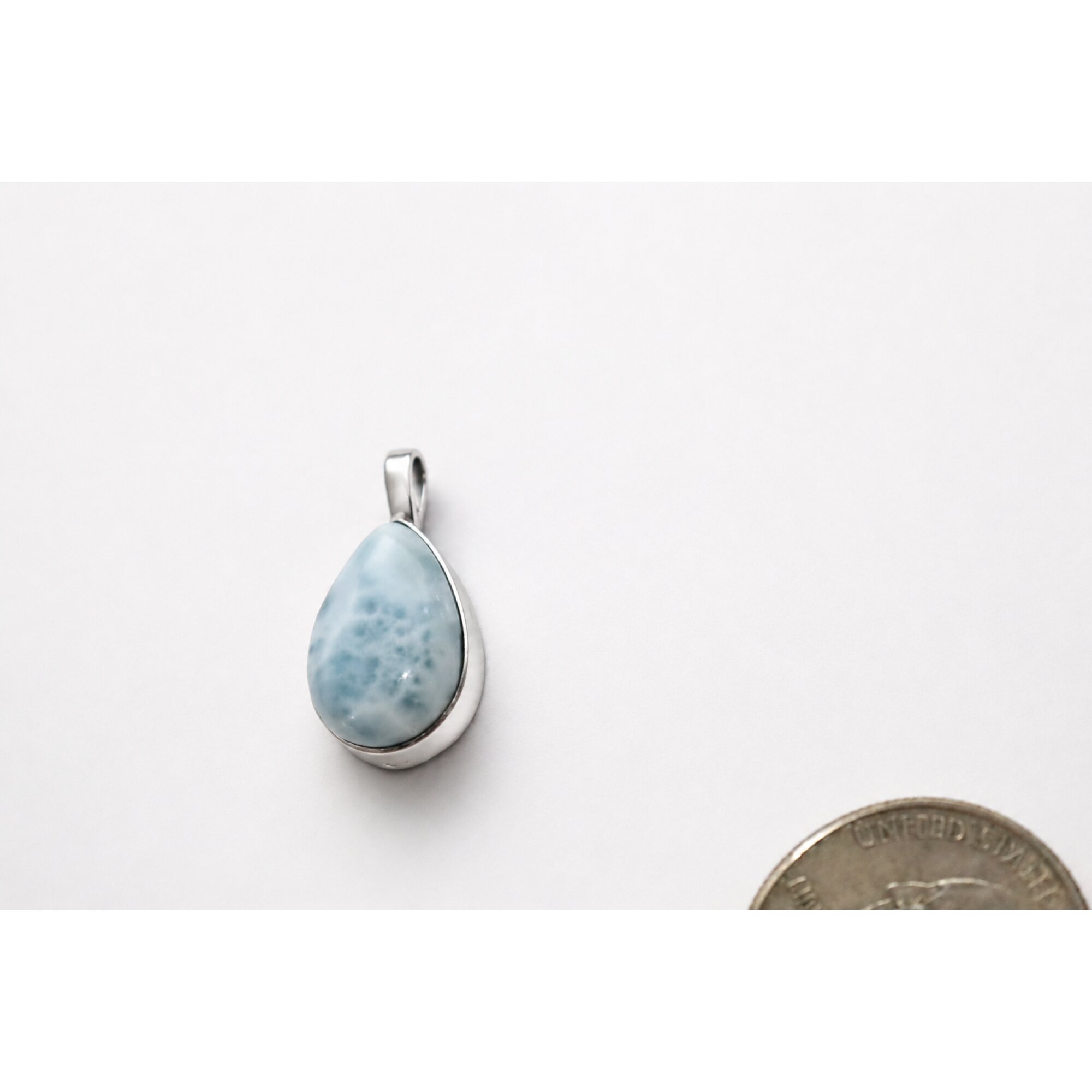 light blue Natural Dominican Larimar teardrop 925 Sterling Silver Pendant 24 mm – photo 3