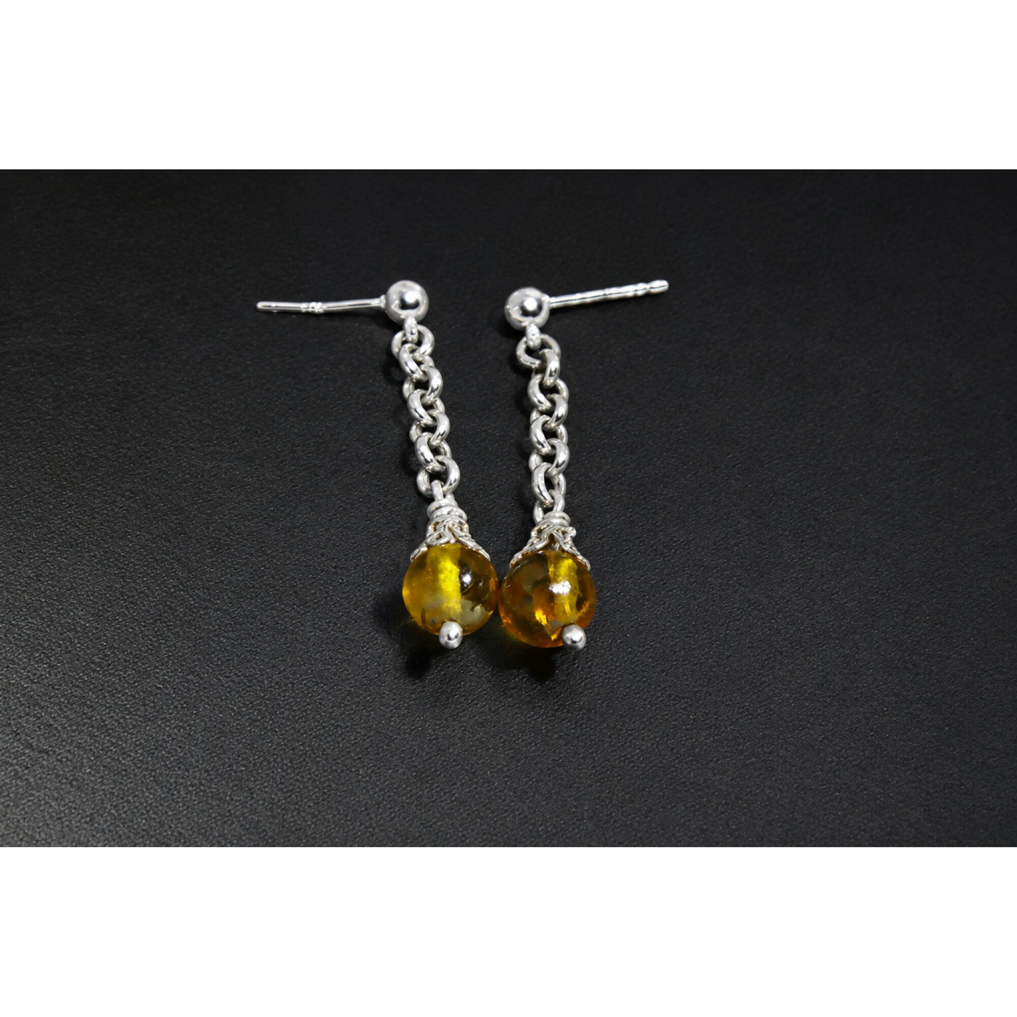 Clear yellow orange Natural Dominican Amber sphere 925 Sterling Earrings 39 mm – photo 3