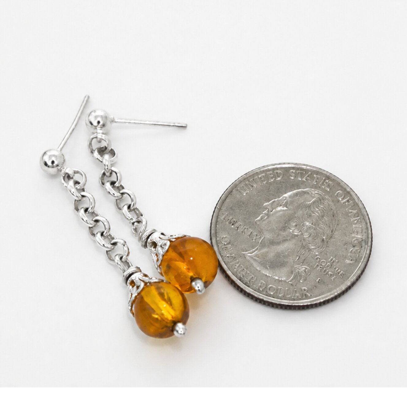 Clear yellow orange Natural Dominican Amber sphere 925 Sterling Earrings 39 mm – photo 4