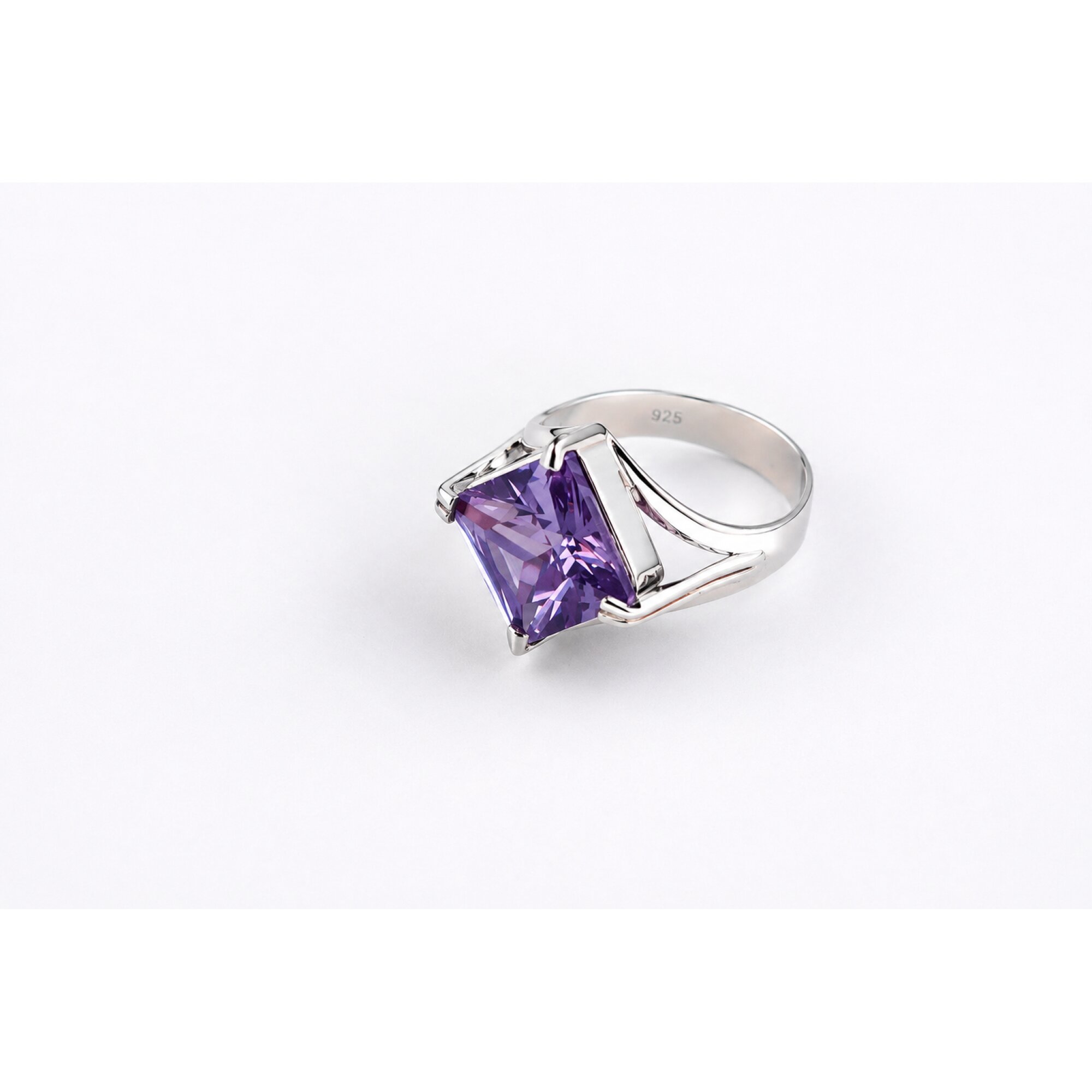 Clear purple Pink Natural Amethyst square 925 Sterling Silver Ring Size 7.25 – photo 2