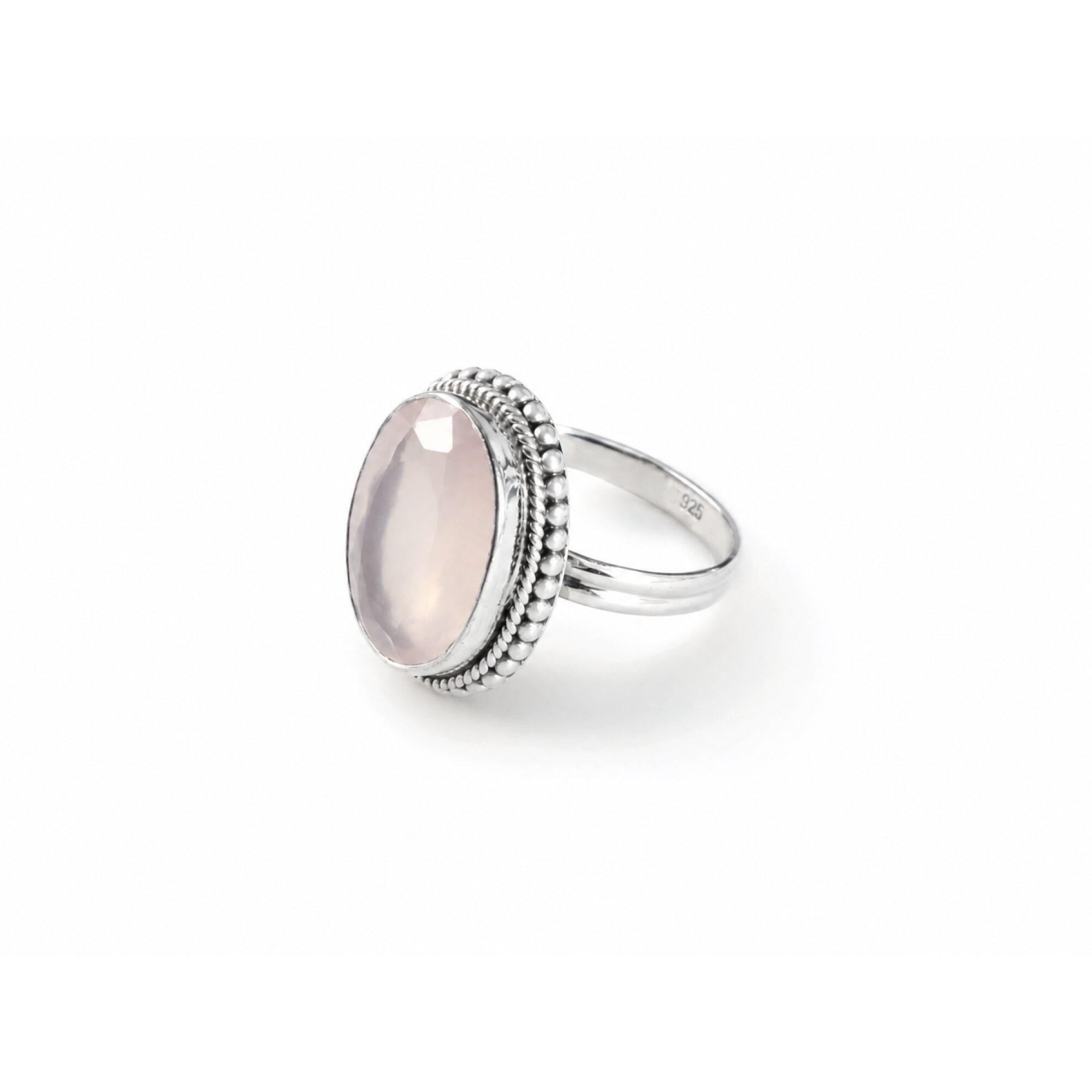 Clear pink Natural Rose Quartz oval 925 Sterling Silver Ring Size 8.50 – photo 4