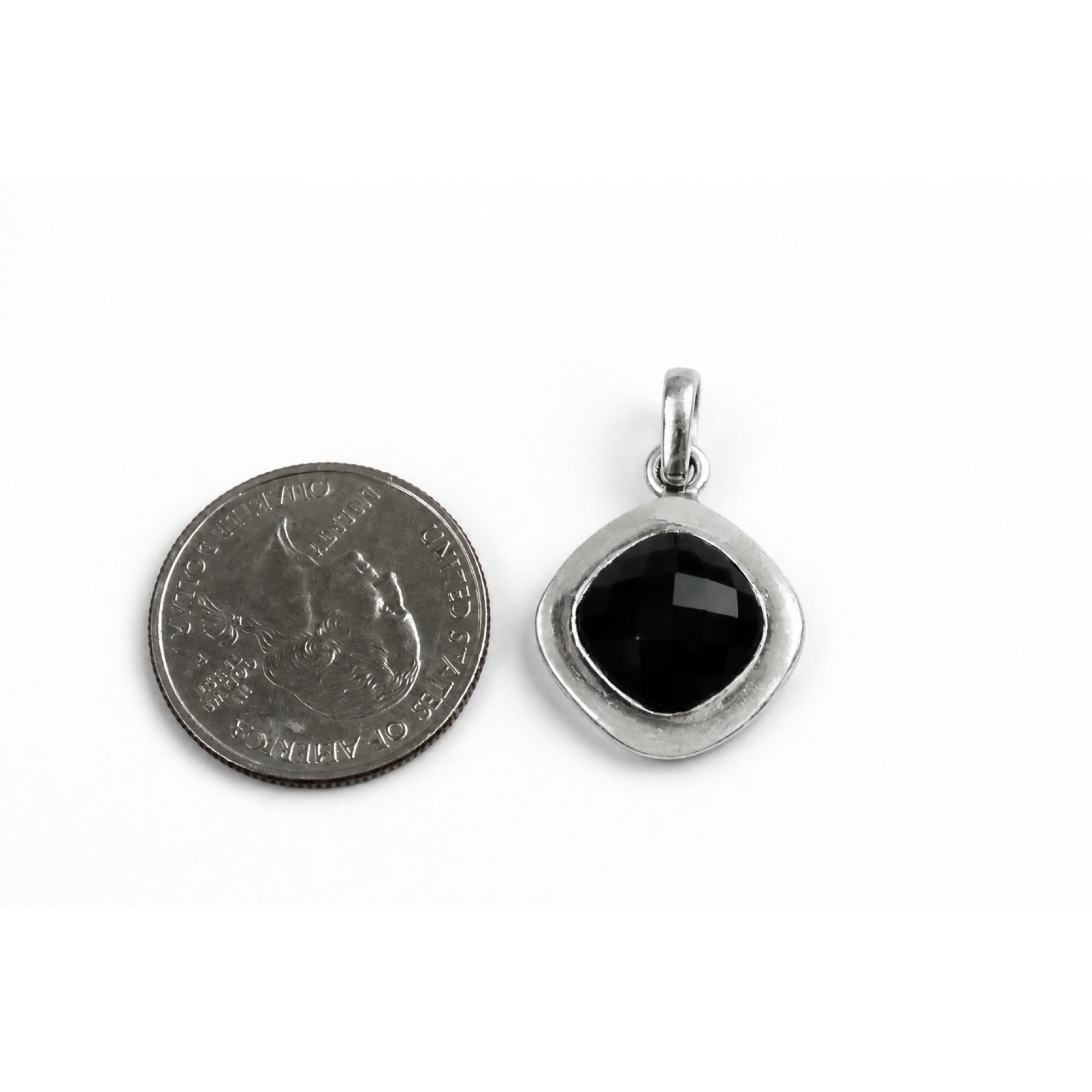 Black Onyx cushion 925 Sterling Silver Pendant 29 mm – photo 4