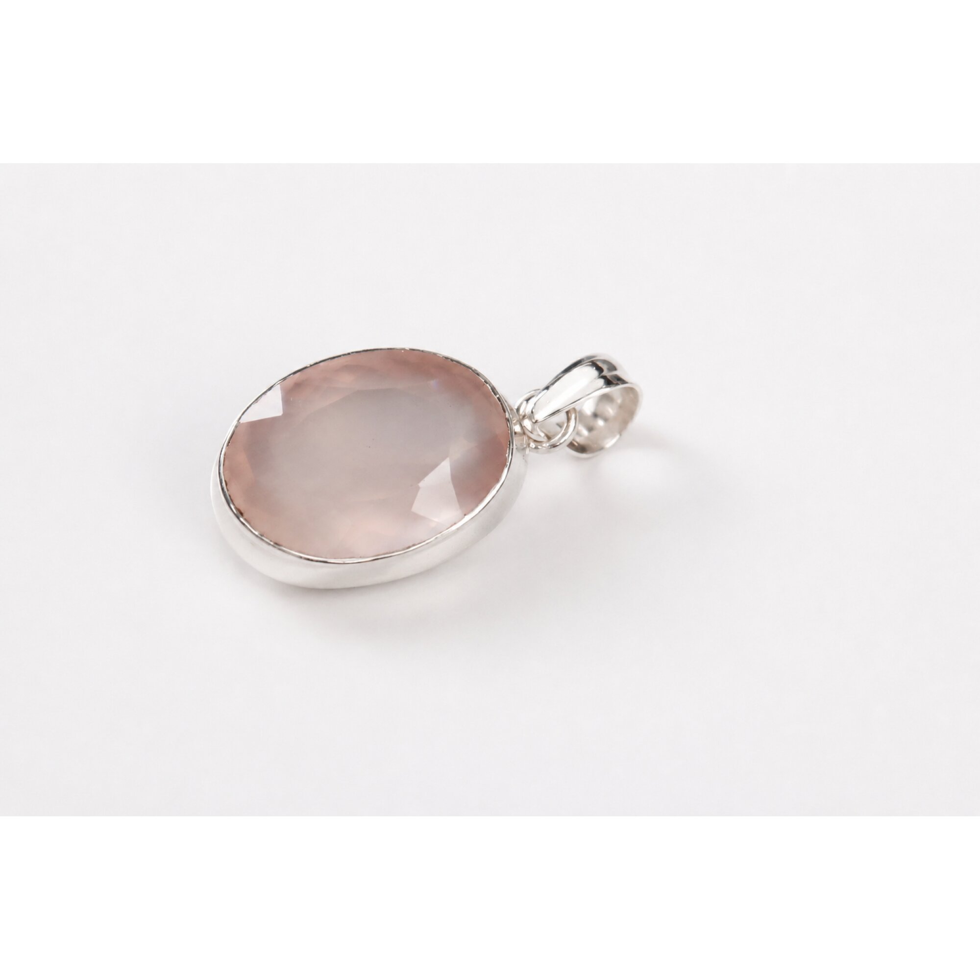 Clear Pink Natural rose quartz oval 925 Sterling Silver Pendant 46 mm – photo 6