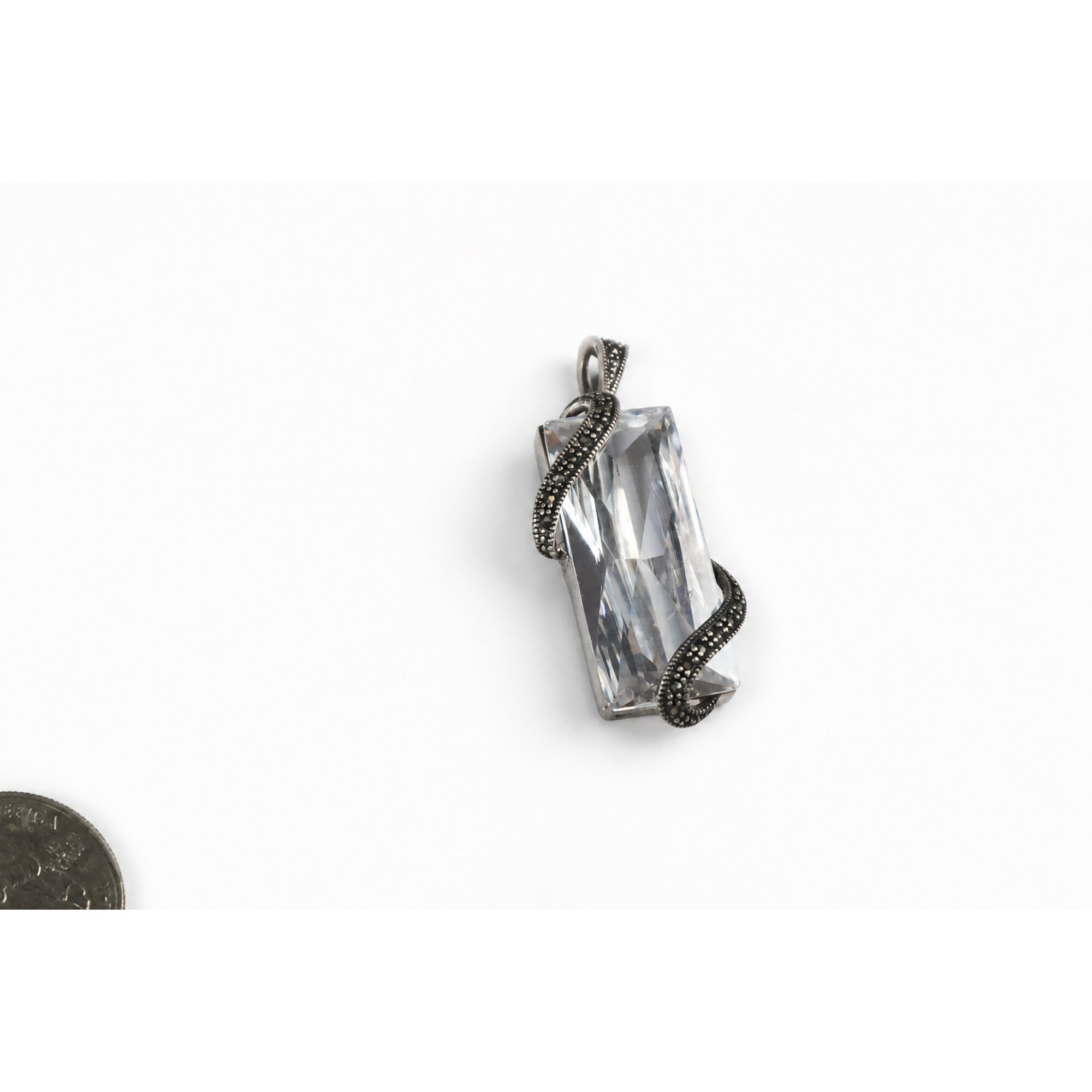 Crystal Clear white Rock Crystal Rectangle 925 Sterling Silver Pendant 50 mm – photo 5