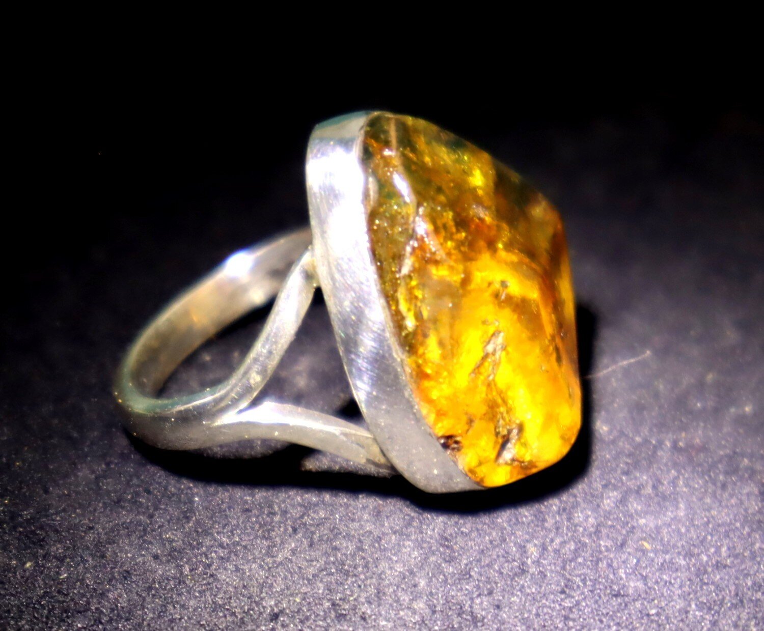 Impressive Natural Translucent Yellow Orange Amber .925 Sterling Silver Ring #7 – photo 5