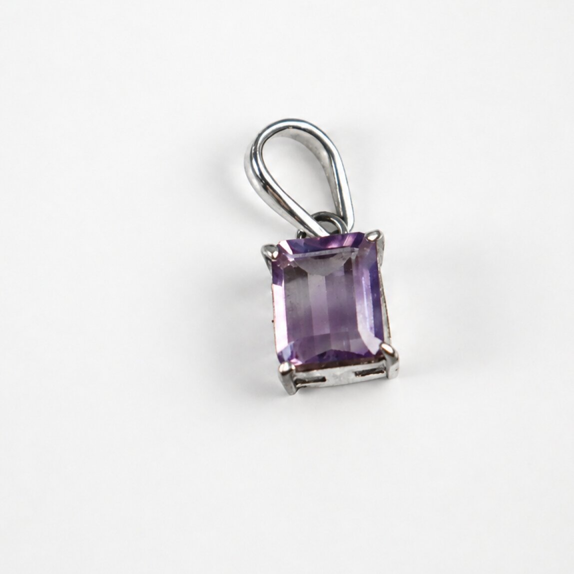 Clear light purple Natural amethyst rectangle 925 Sterling Silver Pendant 23 mm