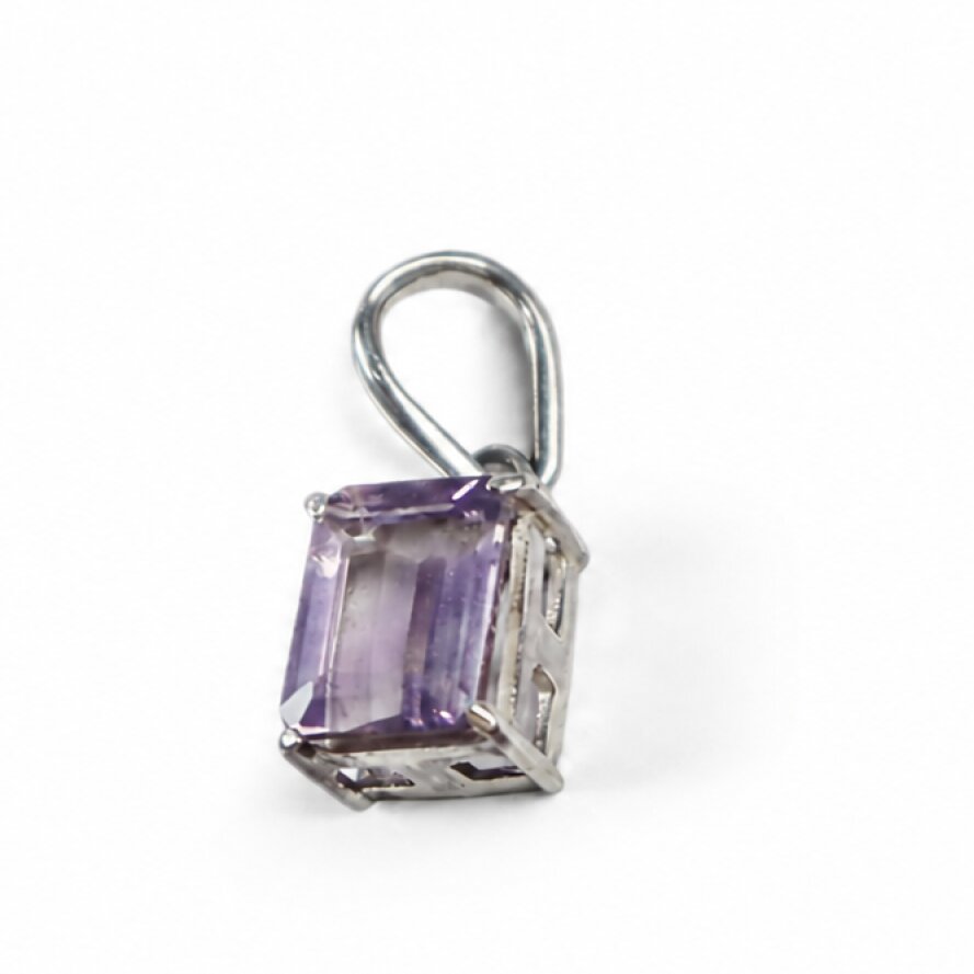 Clear light purple Natural amethyst rectangle 925 Sterling Silver Pendant 23 mm – photo 3