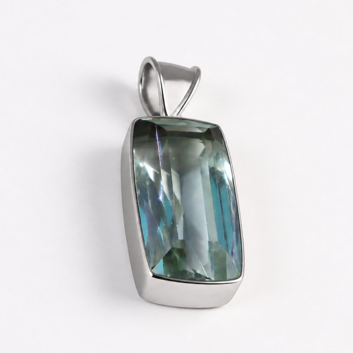 Clear green Natural amethyst rectangle 925 Sterling Silver Pendant 46 mm
