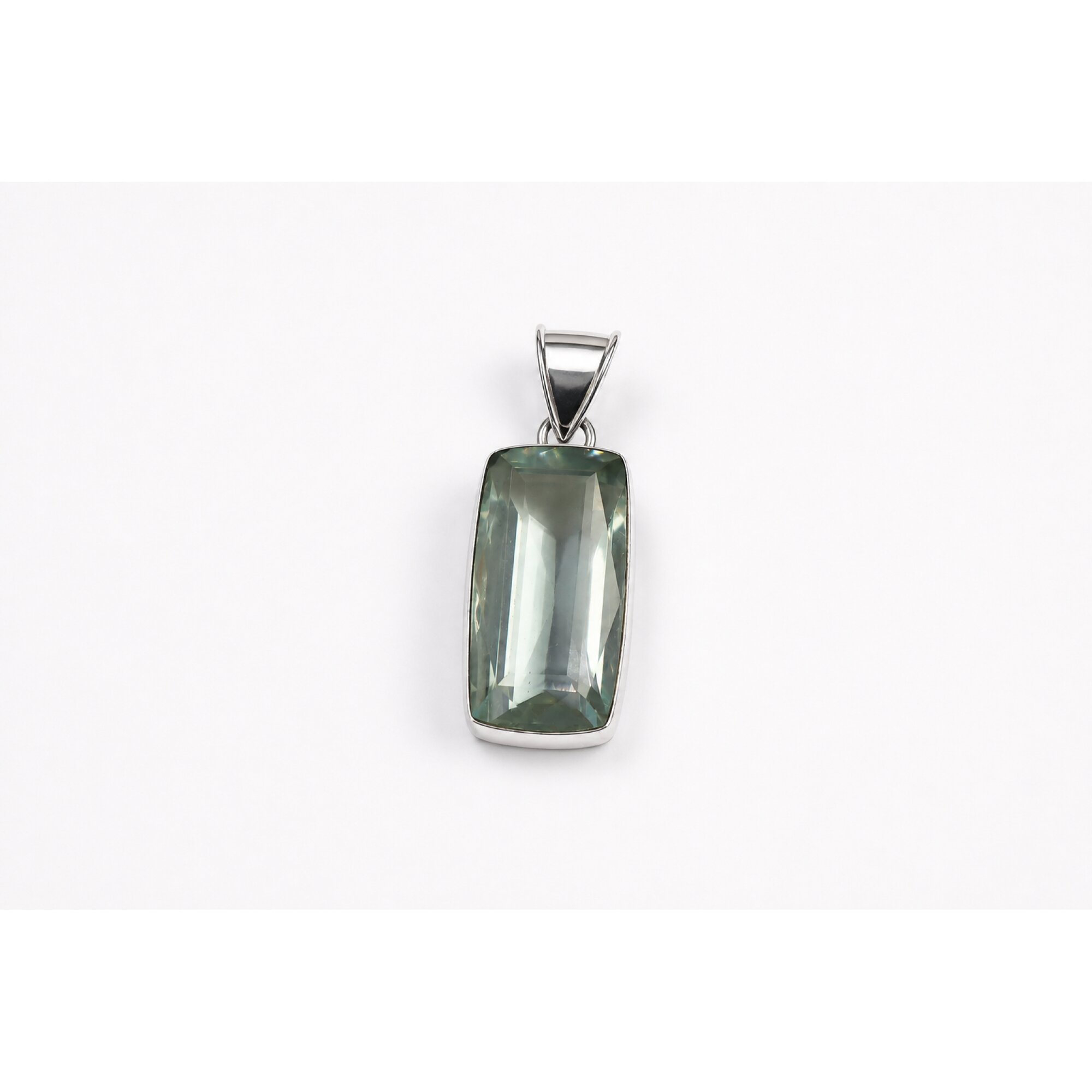 Clear green Natural amethyst rectangle 925 Sterling Silver Pendant 46 mm – photo 2
