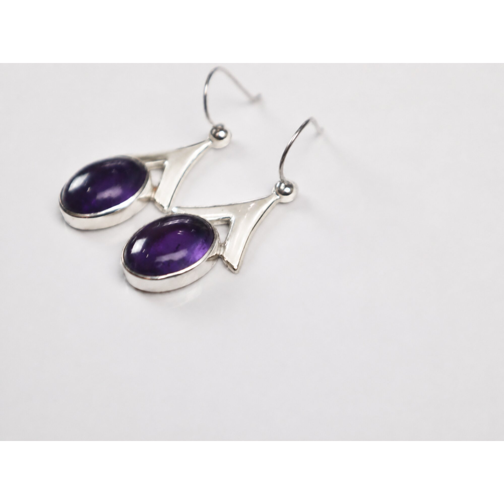 Clear purple Natural amethyst oval 925 Sterling Silver Earrings 44 mm – photo 5