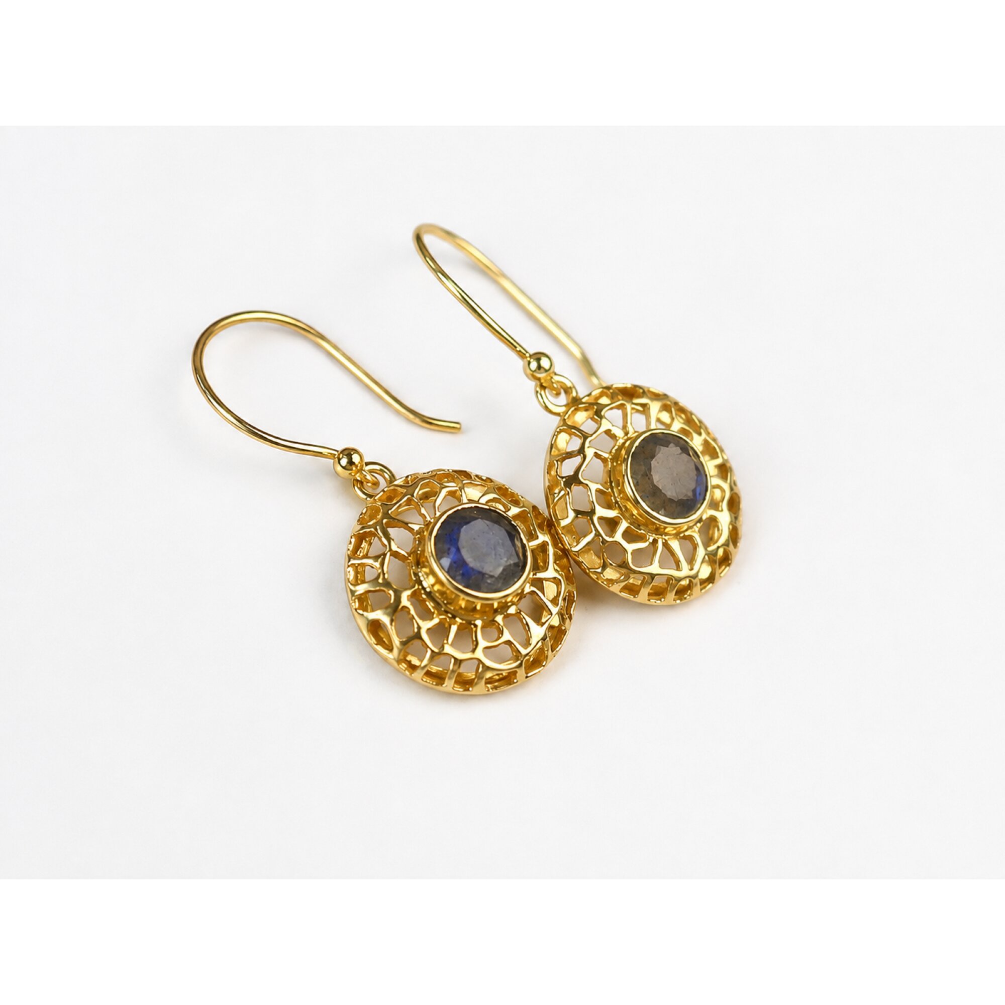 Clear purple labradorite round 18k Gold Plated On Sterling Silver Earrings 37 mm – photo 5