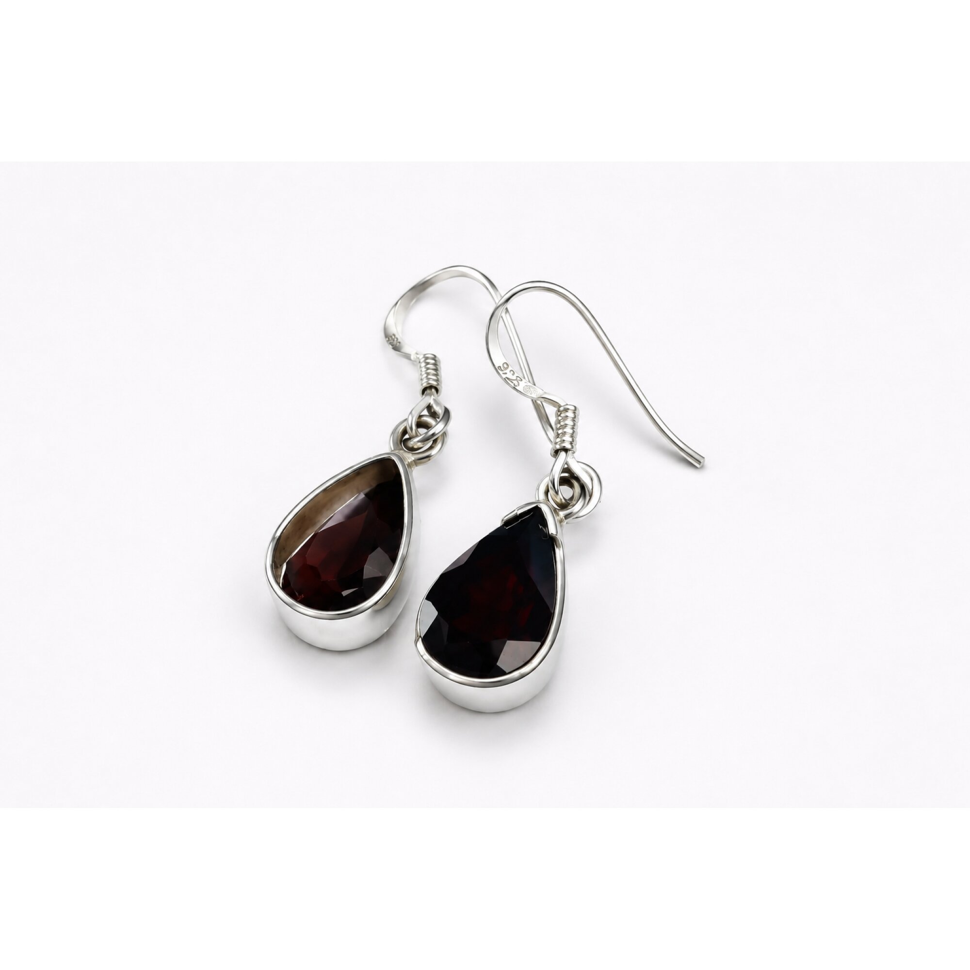 Clear brown red Almandine Garnet teardrop 925 Sterling Silver Earrings 31 mm – photo 3