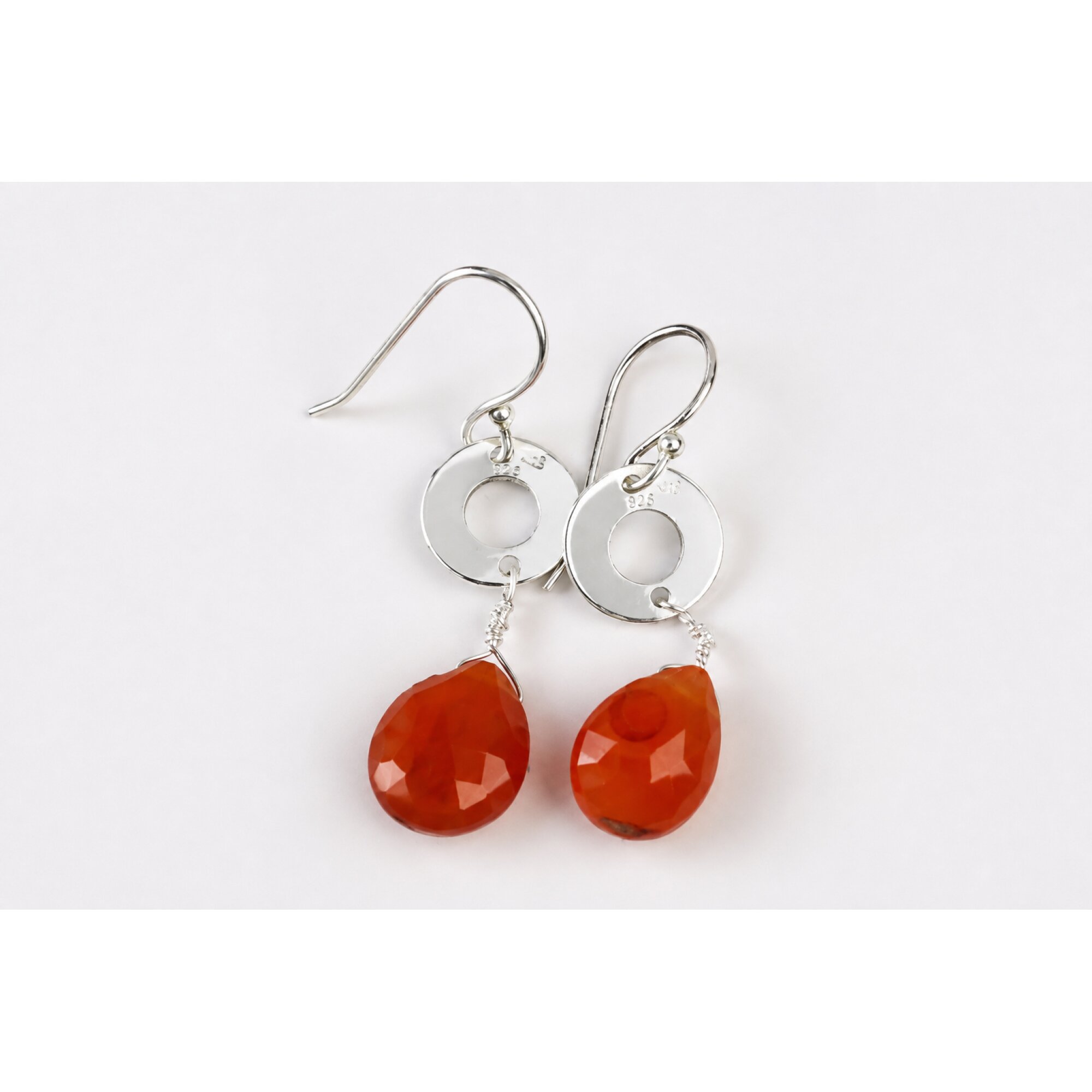 Clear orange Almandine Garnet faceted teardrop 925 Sterling Earrings 43 mm – photo 2