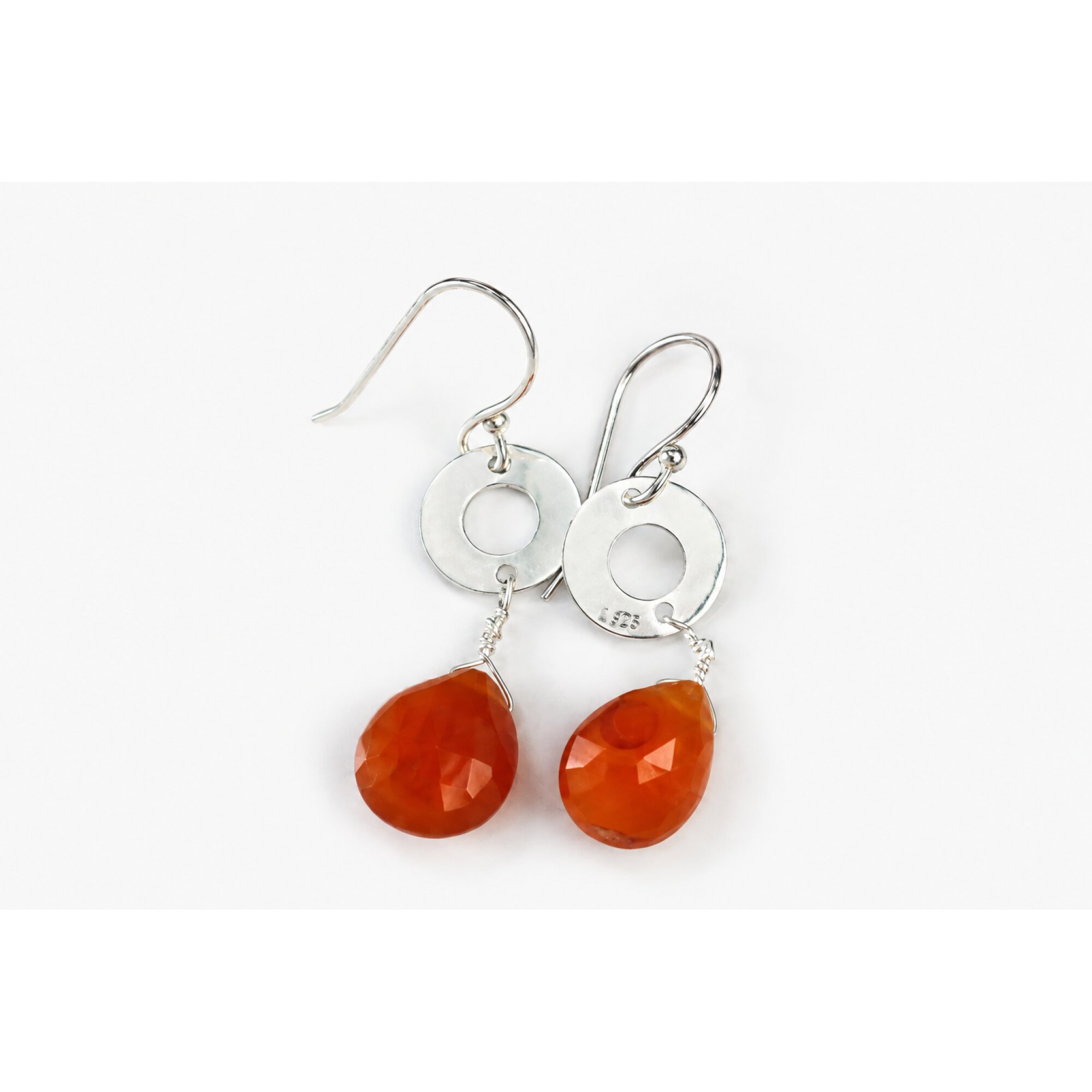 Clear orange Almandine Garnet faceted teardrop 925 Sterling Earrings 43 mm – photo 4