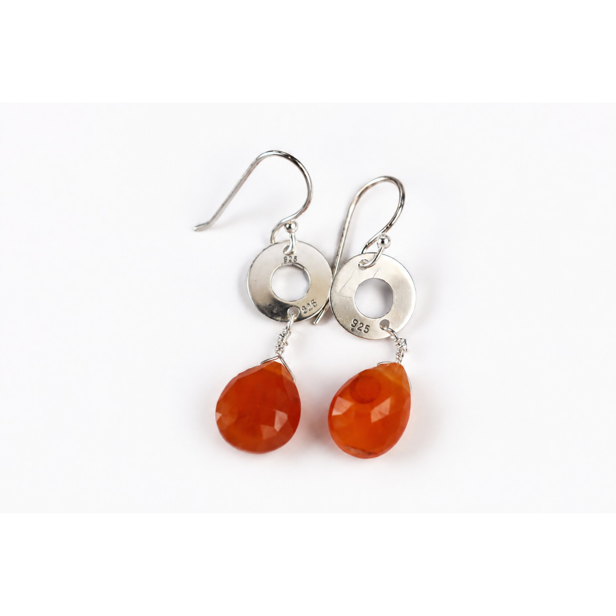 Clear orange Almandine Garnet faceted teardrop 925 Sterling Earrings 43 mm – photo 5