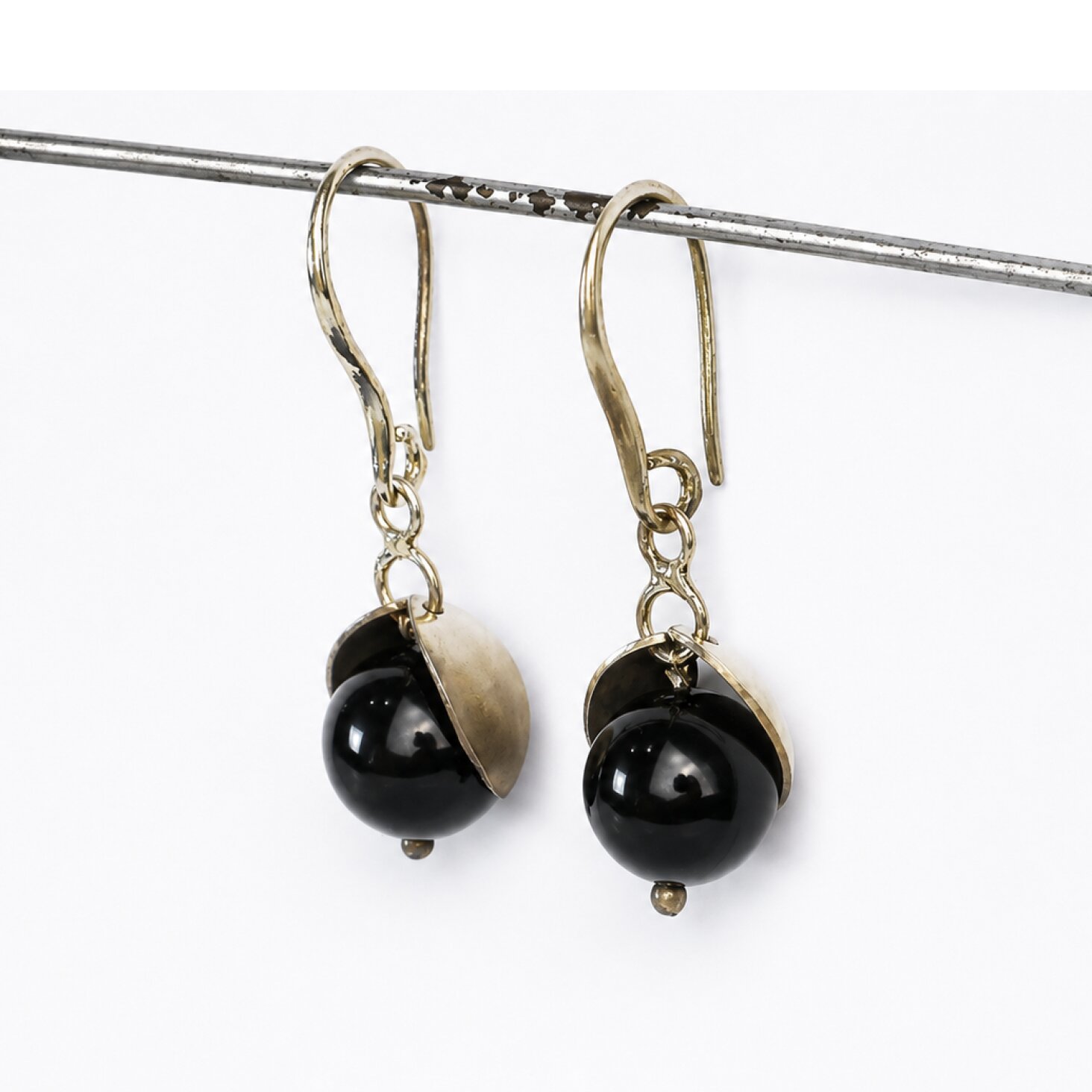 black onyx sphere 925 Sterling Silver Earrings 36 mm