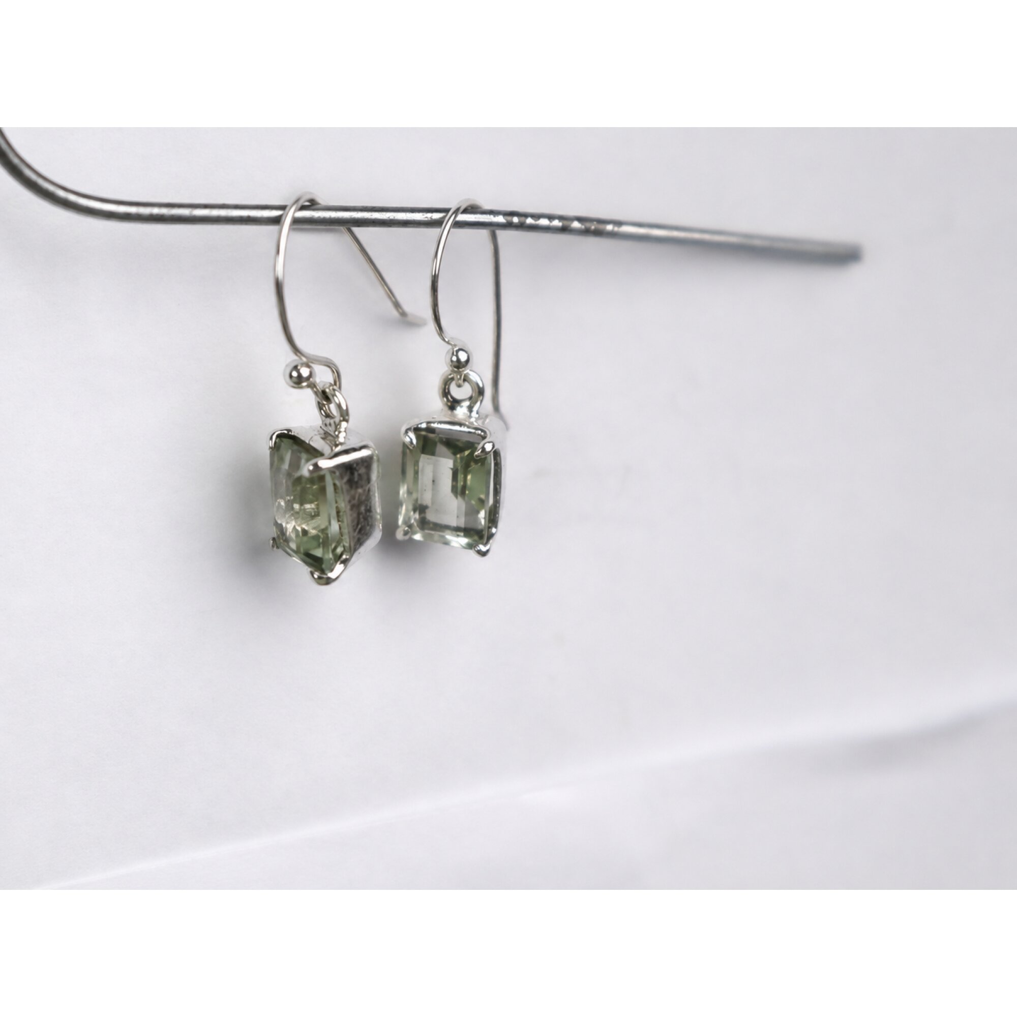 Clear green Natural amethyst rectangle 925 Sterling Silver Earrings 27 mm – photo 5
