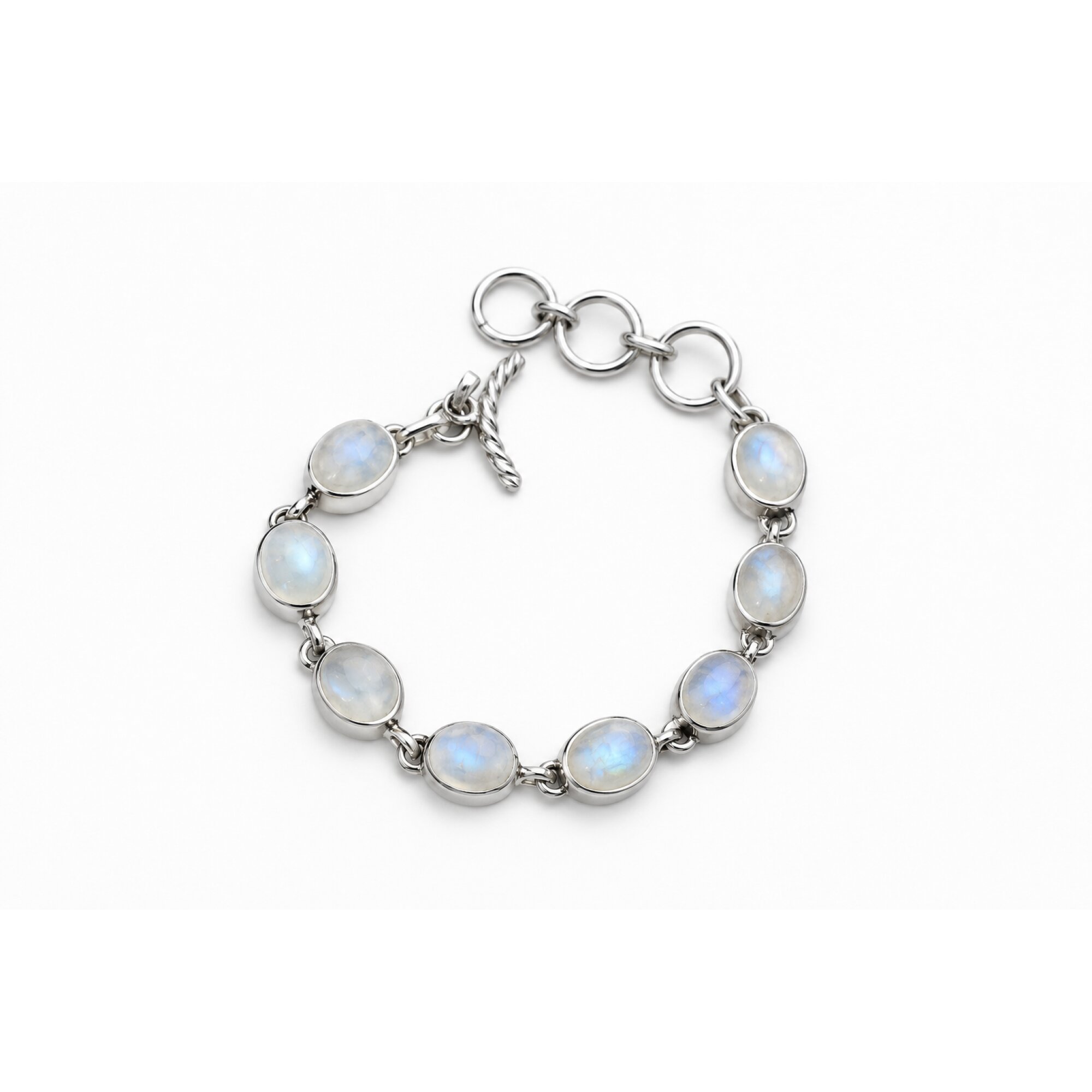 Clear blue white moonstone oval 925 Sterling Silver Bracelet 175 mm – photo 2