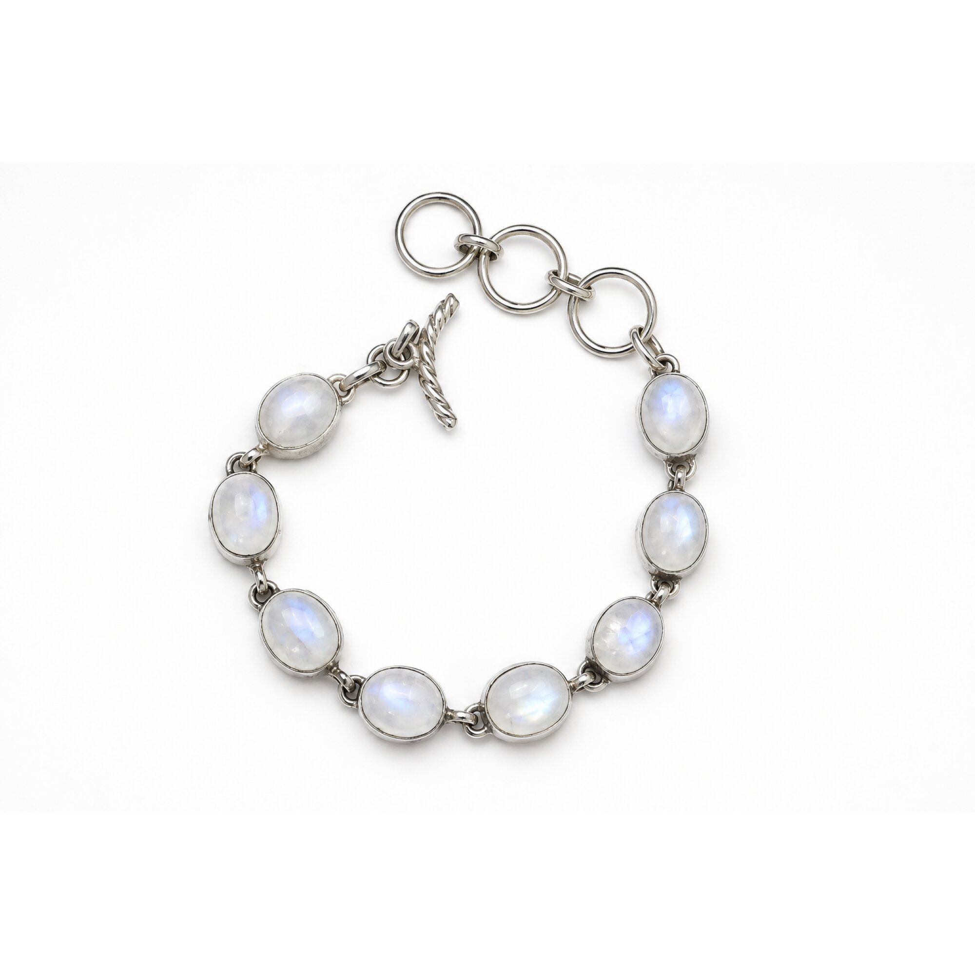 Clear blue white moonstone oval 925 Sterling Silver Bracelet 175 mm – photo 7