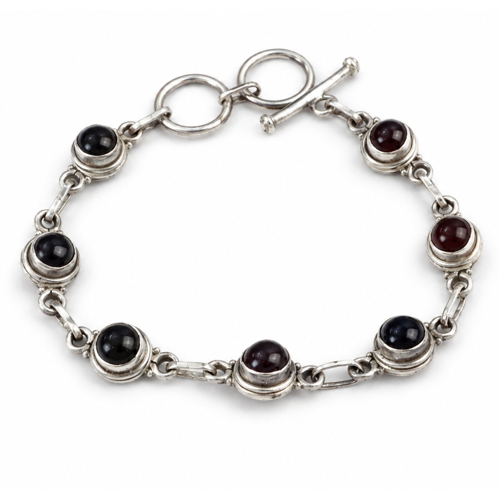 Clear red garnet round 925 Sterling Silver Bracelet 175 mm