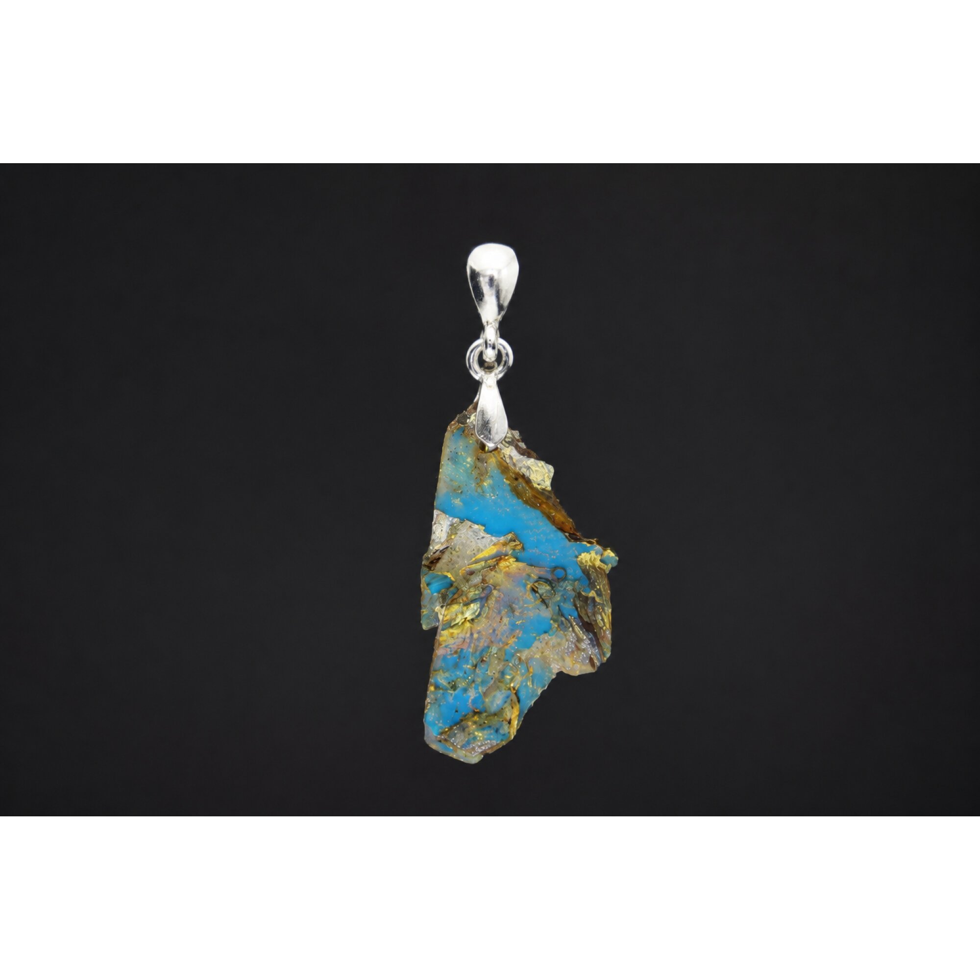 Clear sky blue Natural Dominican Amber slice 925 Sterling Silver Pendant 39 mm – photo 4