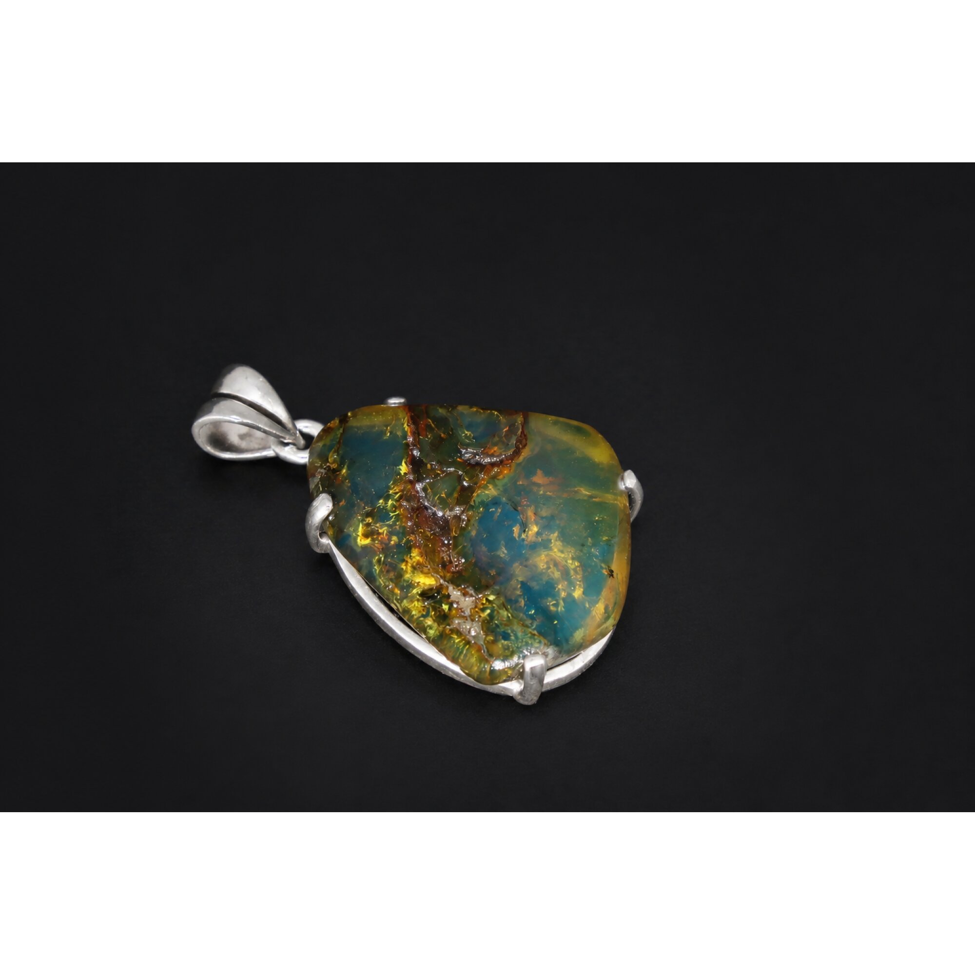 Clear orange blue Natural Dominican Amber round 925 Sterling Pendant 40 mm – photo 2