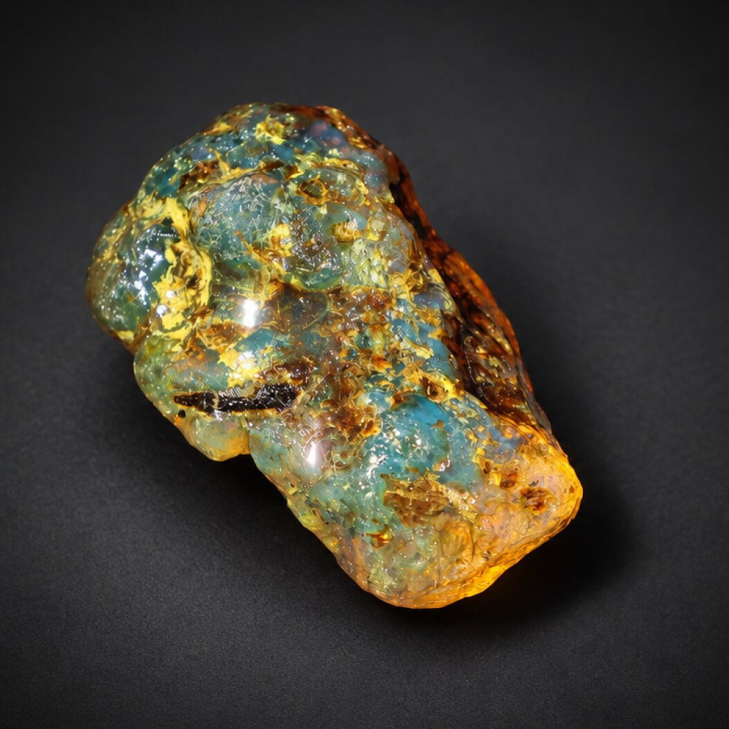 Clear yellow blue Natural Dominican Amber raw 925 Sterling Rough Specimen 41 mm