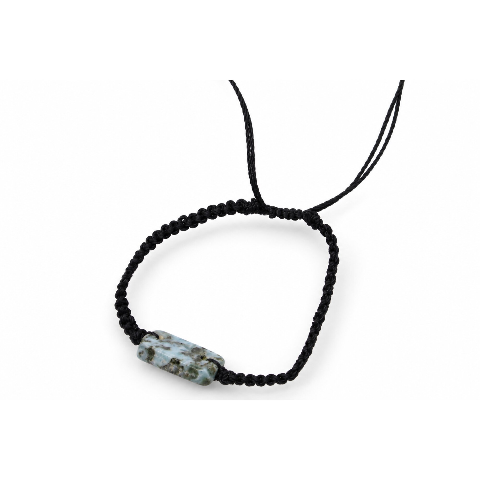Expertly crafted black blue Dominican Larimar macrame bracelet 22mm – photo 2