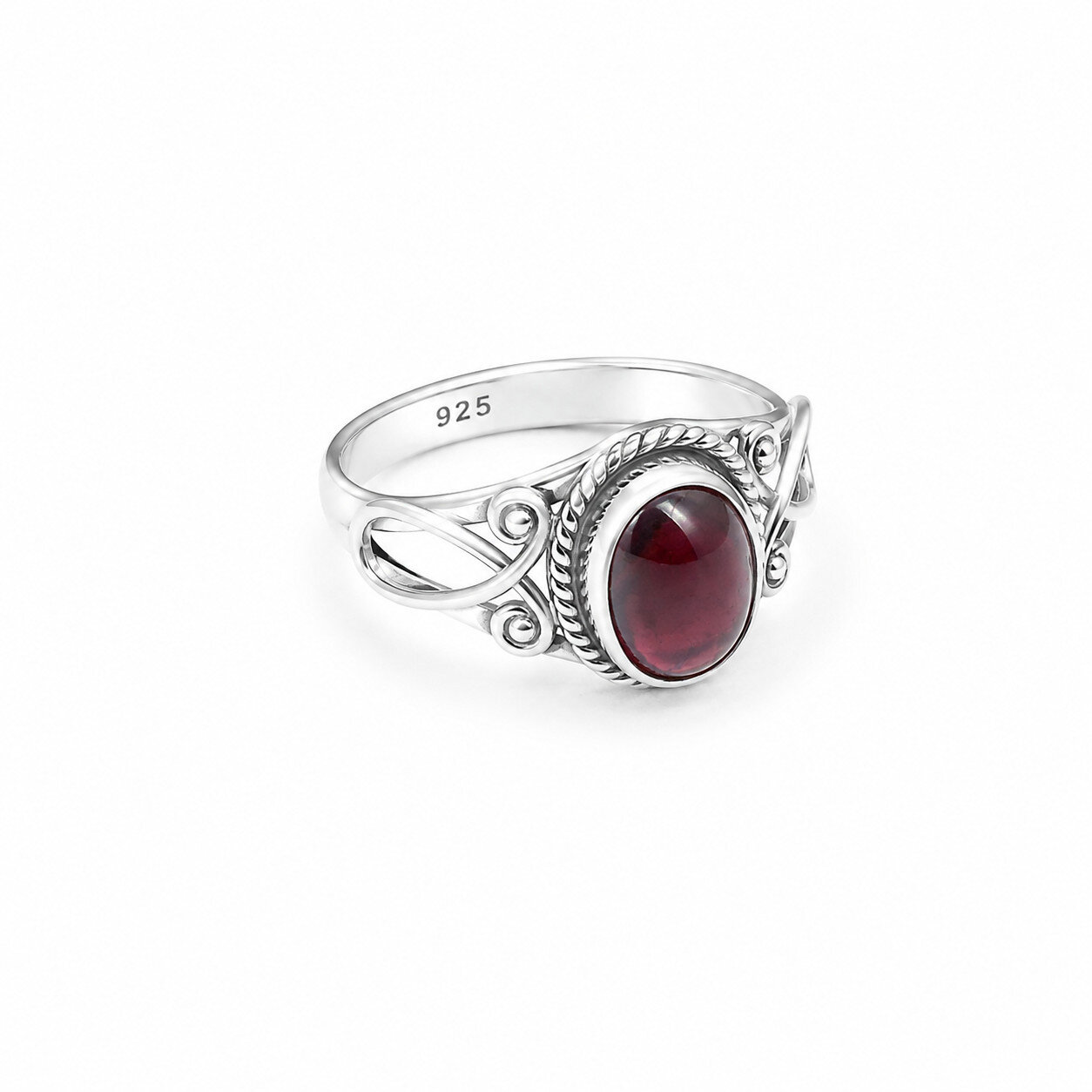 Exquisite Handcrafted Red Garnet 925 Sterling Silver Oval Ring US#7 3/4 – photo 3