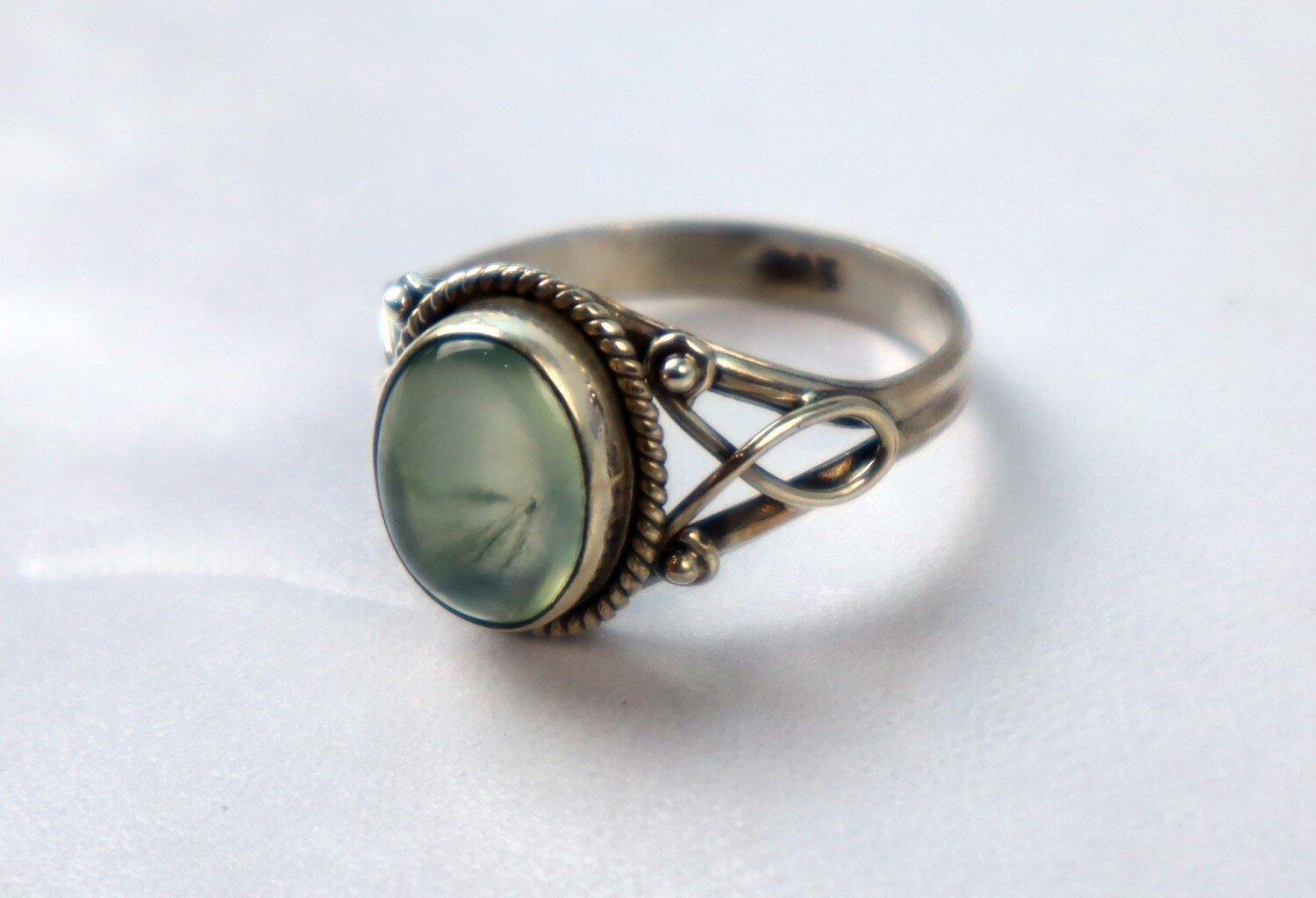 Genuine Authentic Green Prehnite 925 Sterling Silver Oval Ring US#9 – photo 6