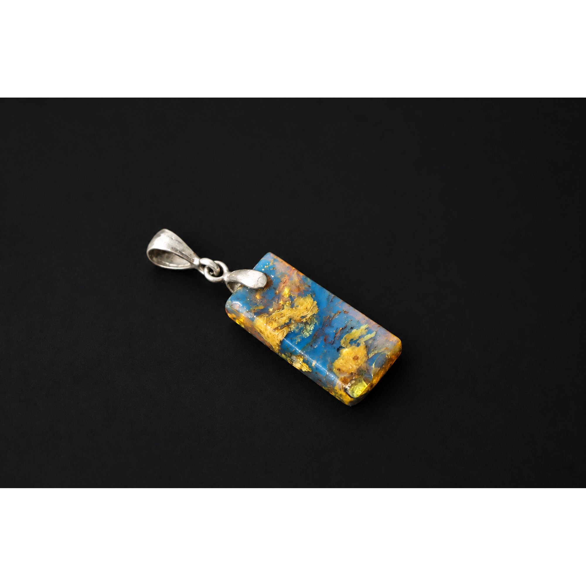 Real royal blue Dominican amber sterling silver pendant 36mm – photo 6