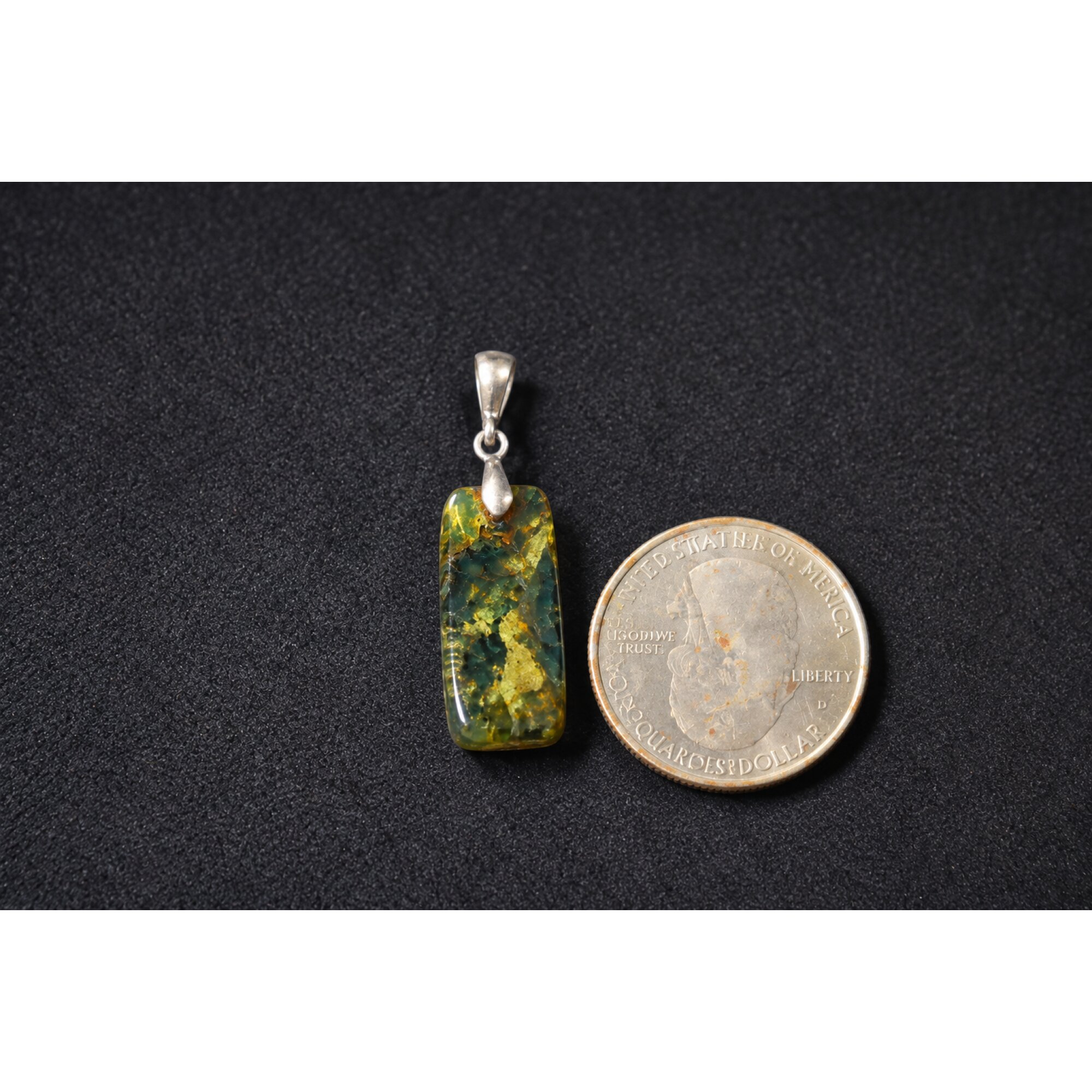 Genuine handcrafted green blue Dominican amber sterling silver pendant 35mm – photo 5