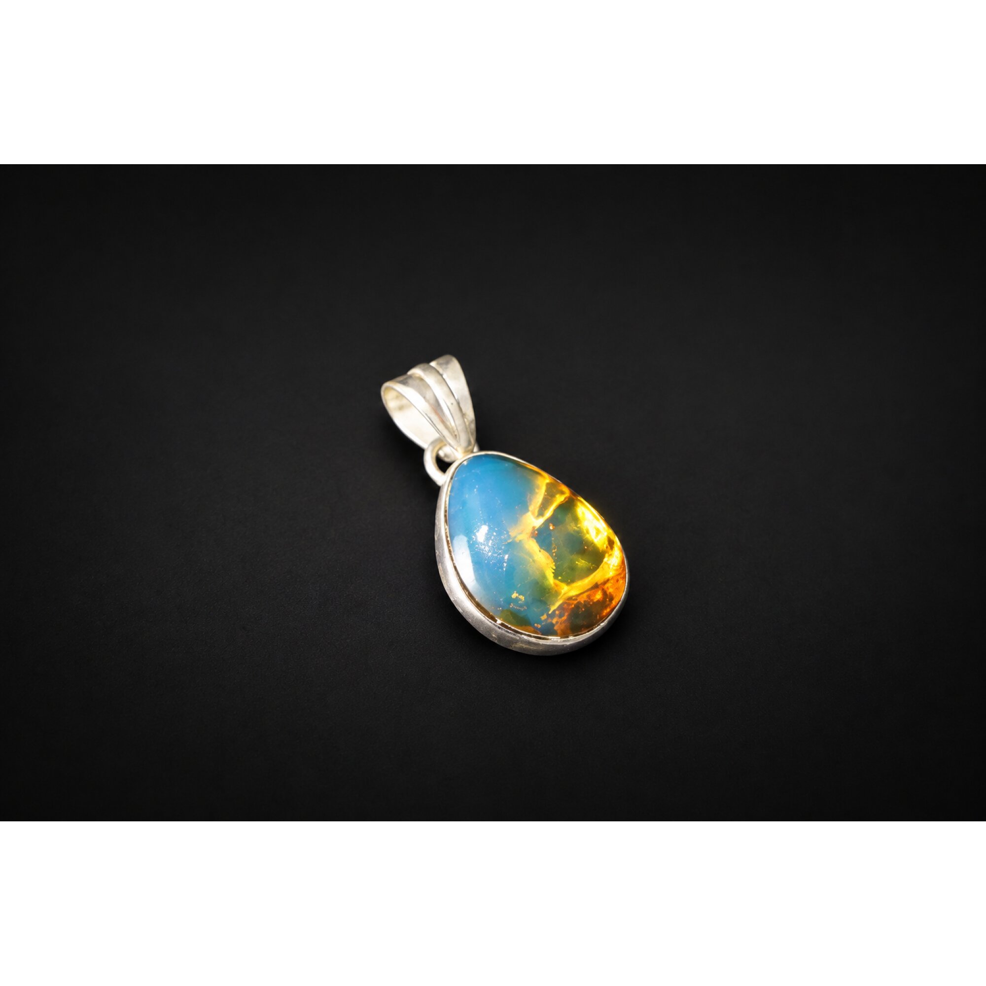 Genuine handcrafted sky blue Dominican amber sterling silver pendant 25mm – photo 7
