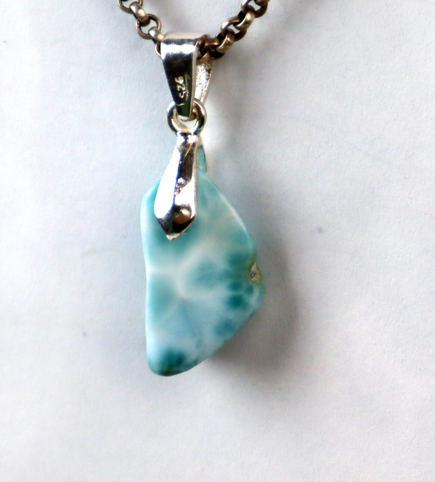 1.3 Inch 2.9g Genuine Dominican Ocean Blue LARIMAR Pendant 925 STERLING SILVER – photo 6