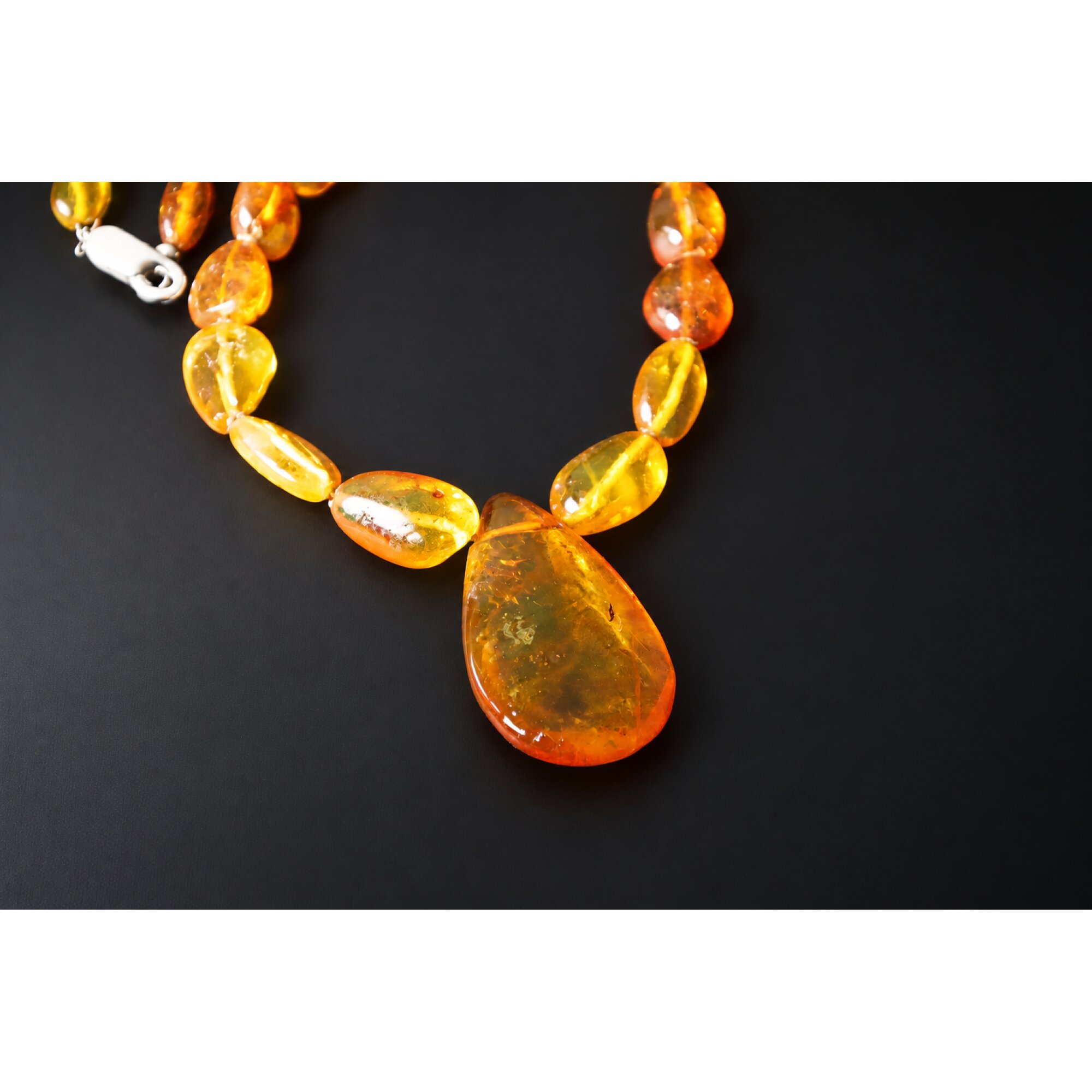 Genuine green orange Dominican amber sterling silver necklace 19.3in – photo 9