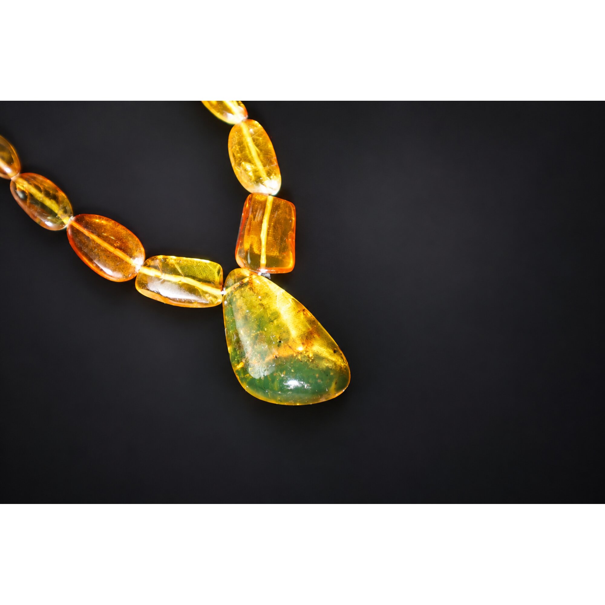 Real green orange Dominican amber sterling silver necklace 18.9in – photo 18