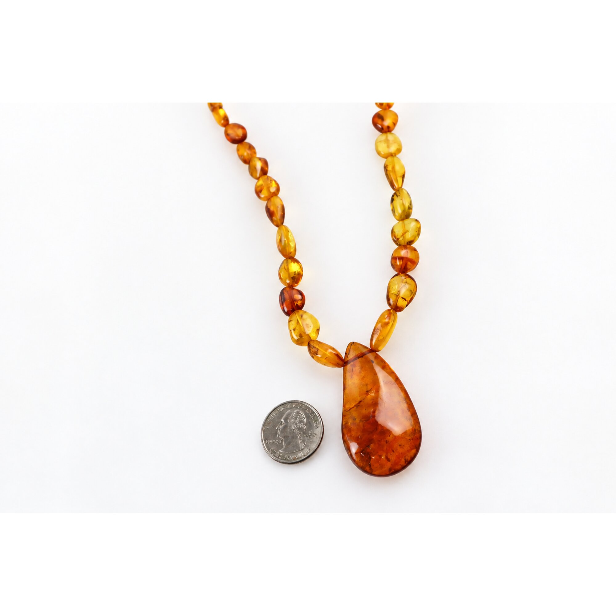 Skilled craftsmanship orange red Dominican amber sterling silver necklace 18.9in – photo 10
