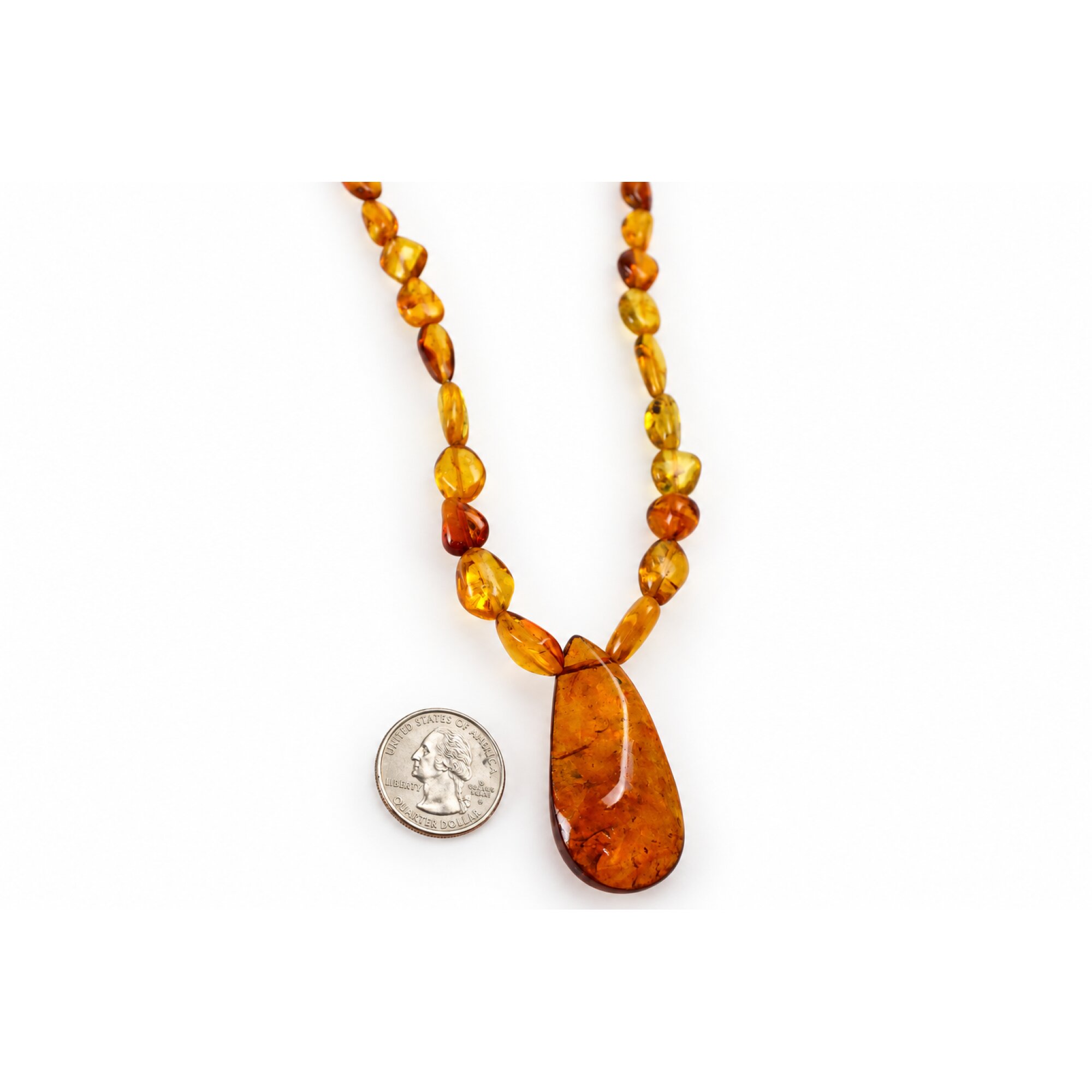 Skilled craftsmanship orange red Dominican amber sterling silver necklace 18.9in – photo 12