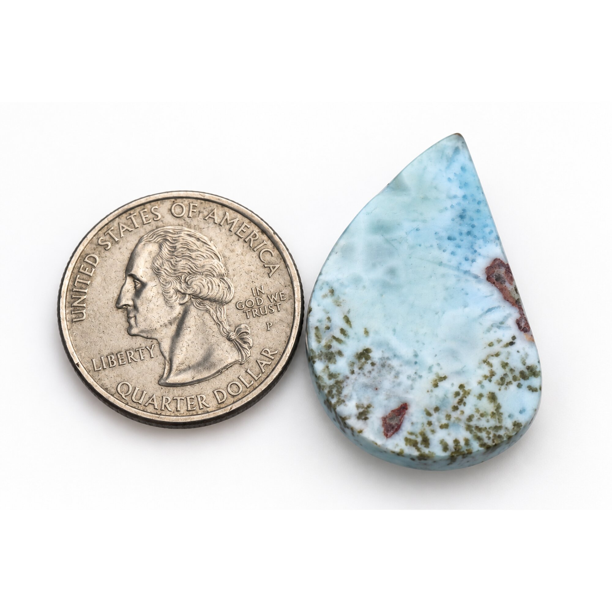 Earth crafted sky blue Dominican Larimar cabochon 33mm – photo 4