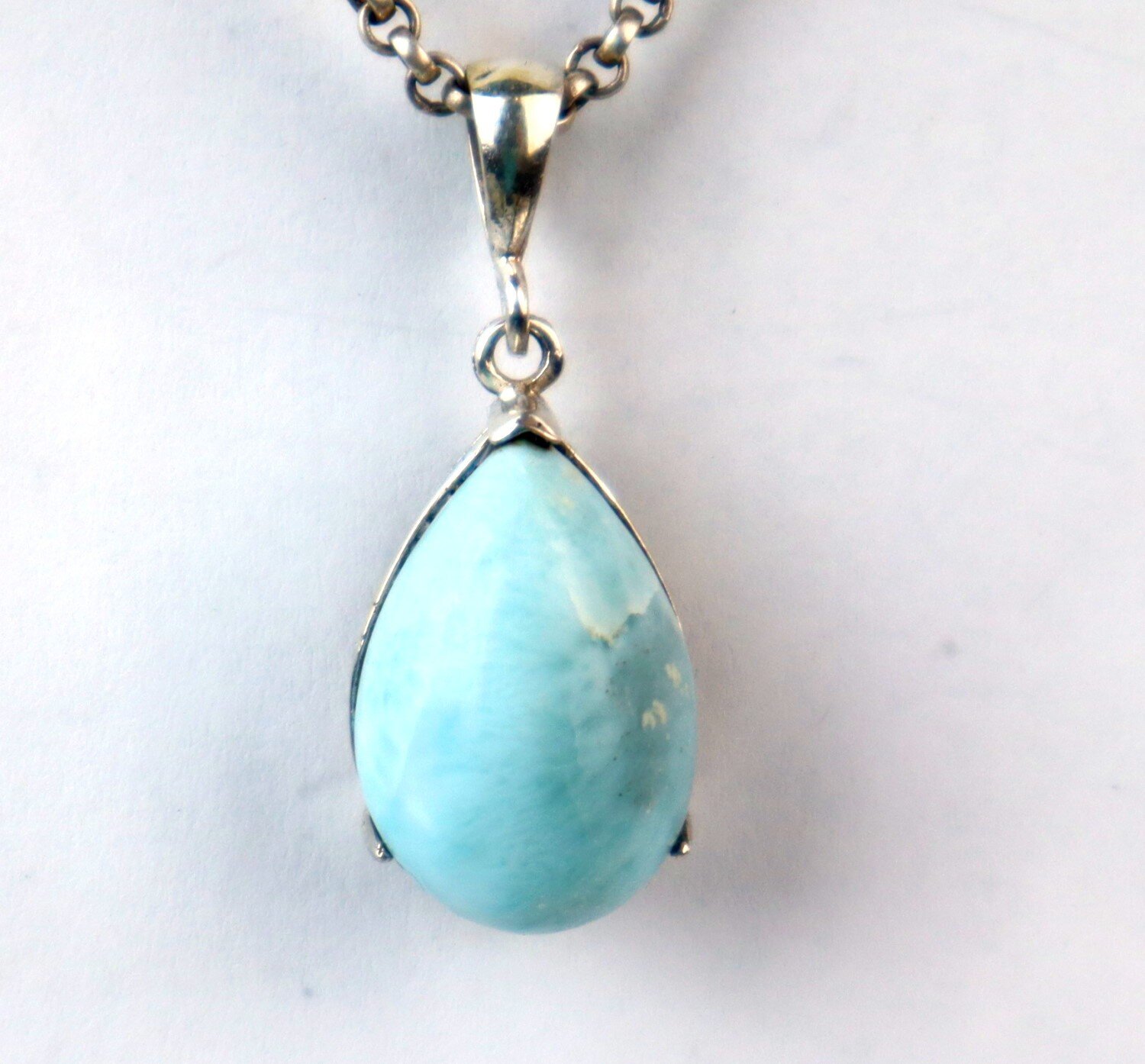 Genuine Authentic Sky Blue Larimar 925 Sterling Silver Teardrop Pendant 34mm – photo 4