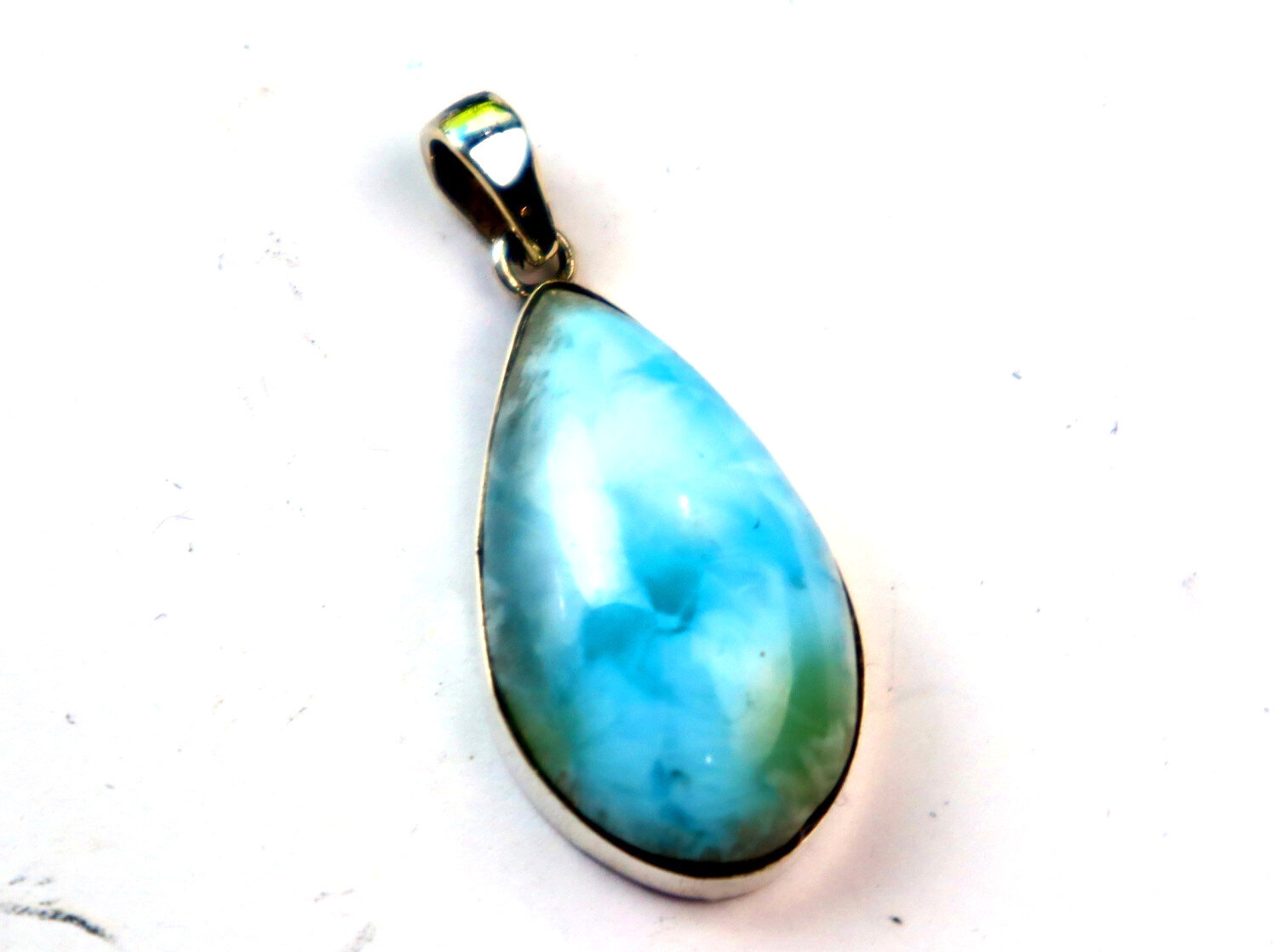 Charming Design Natural Green Blue Larimar .925 Sterling Silver Pendant 38mm – photo 4