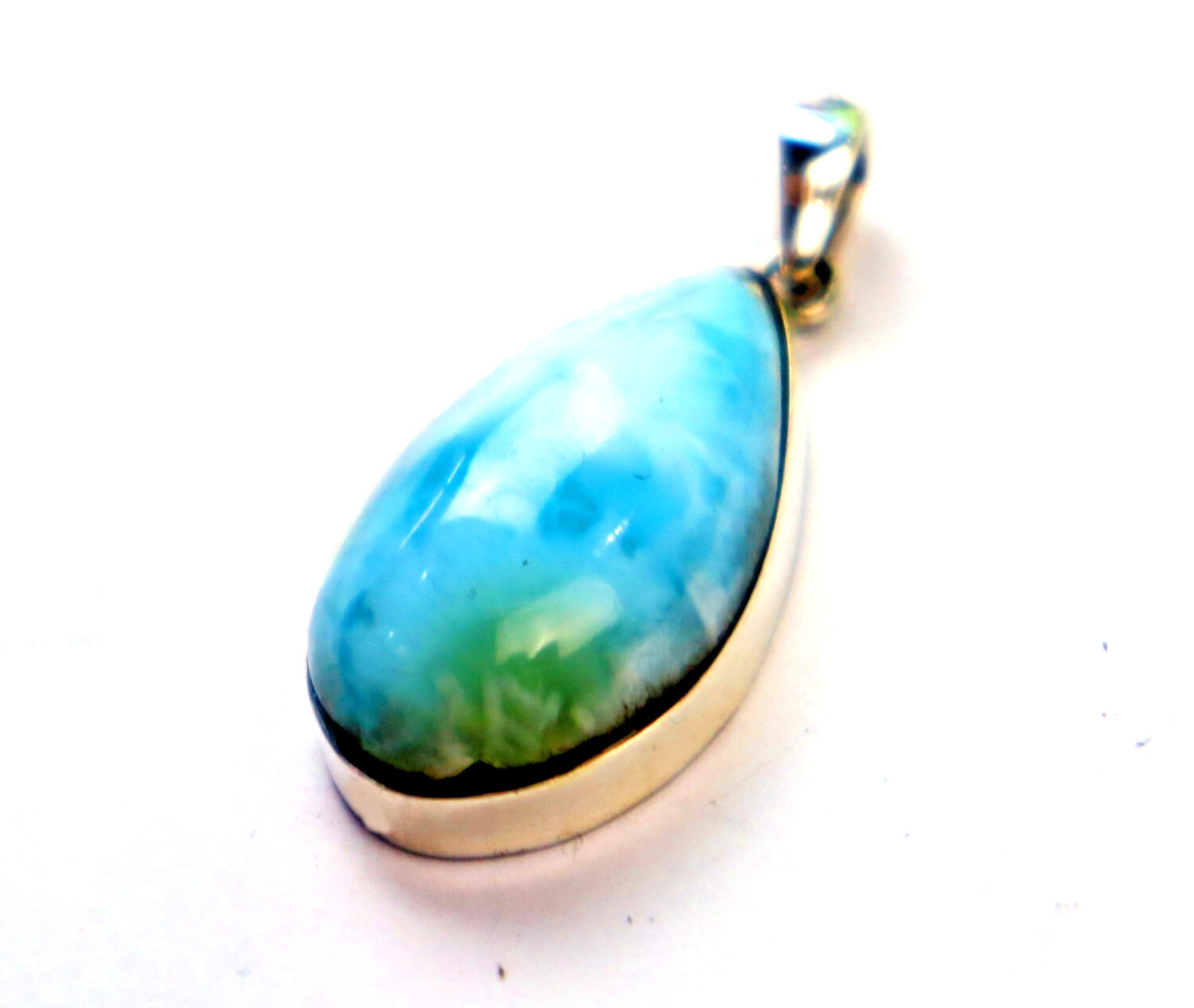 Charming Design Natural Green Blue Larimar .925 Sterling Silver Pendant 38mm – photo 5