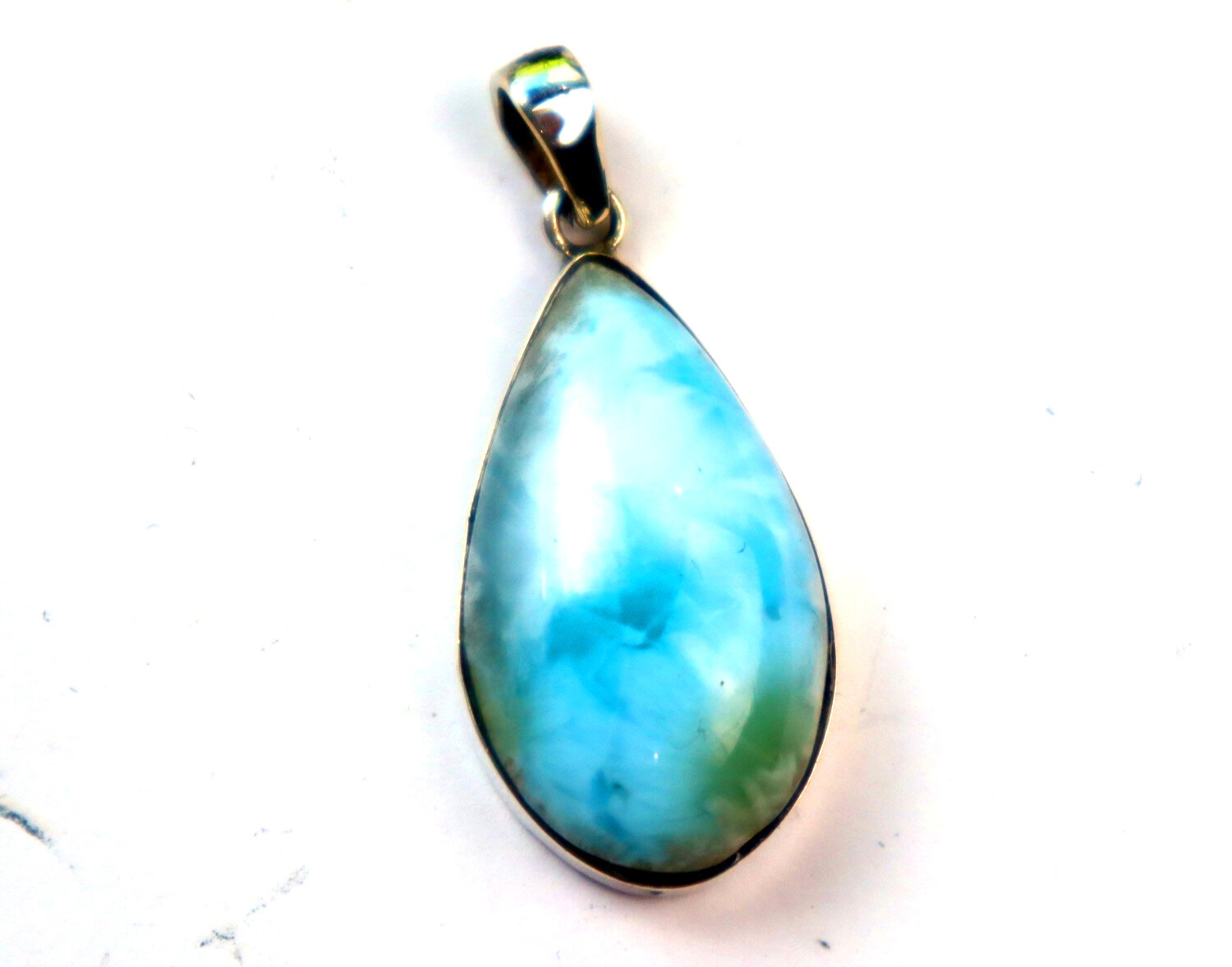 Charming Design Natural Green Blue Larimar .925 Sterling Silver Pendant 38mm – photo 7