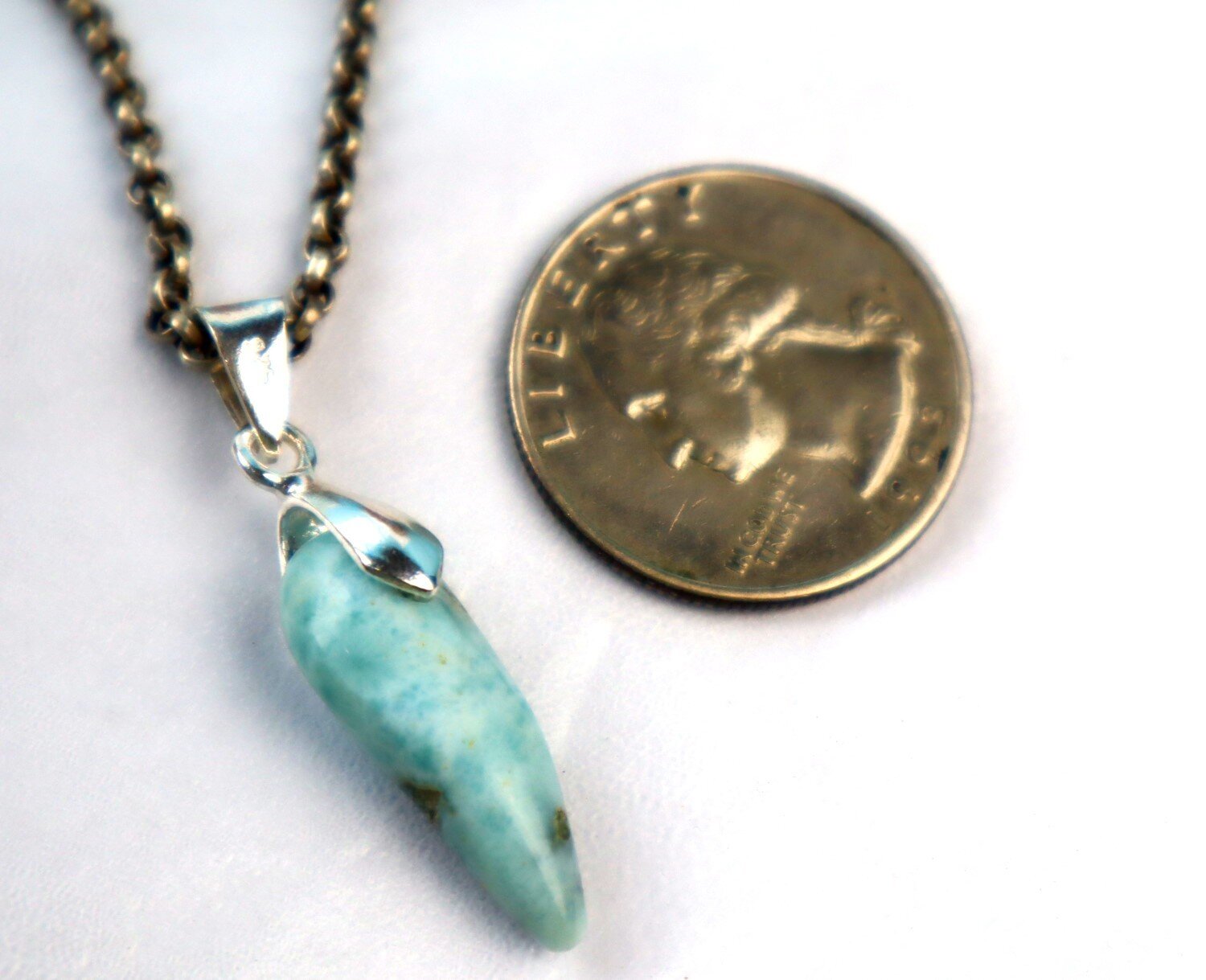 Natural Ocean Blue Larimar .925 Sterling Silver Pendant 36mm – photo 4